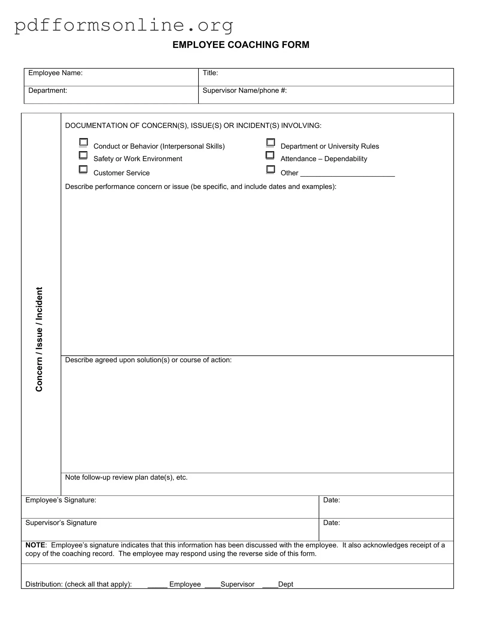 Employee Coaching Template