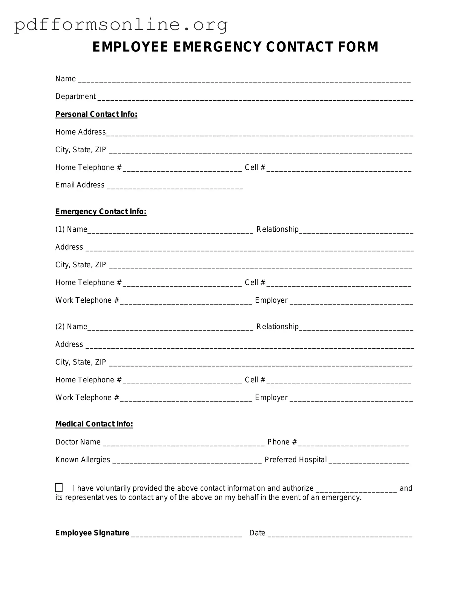 Employee Emergency Contact Template