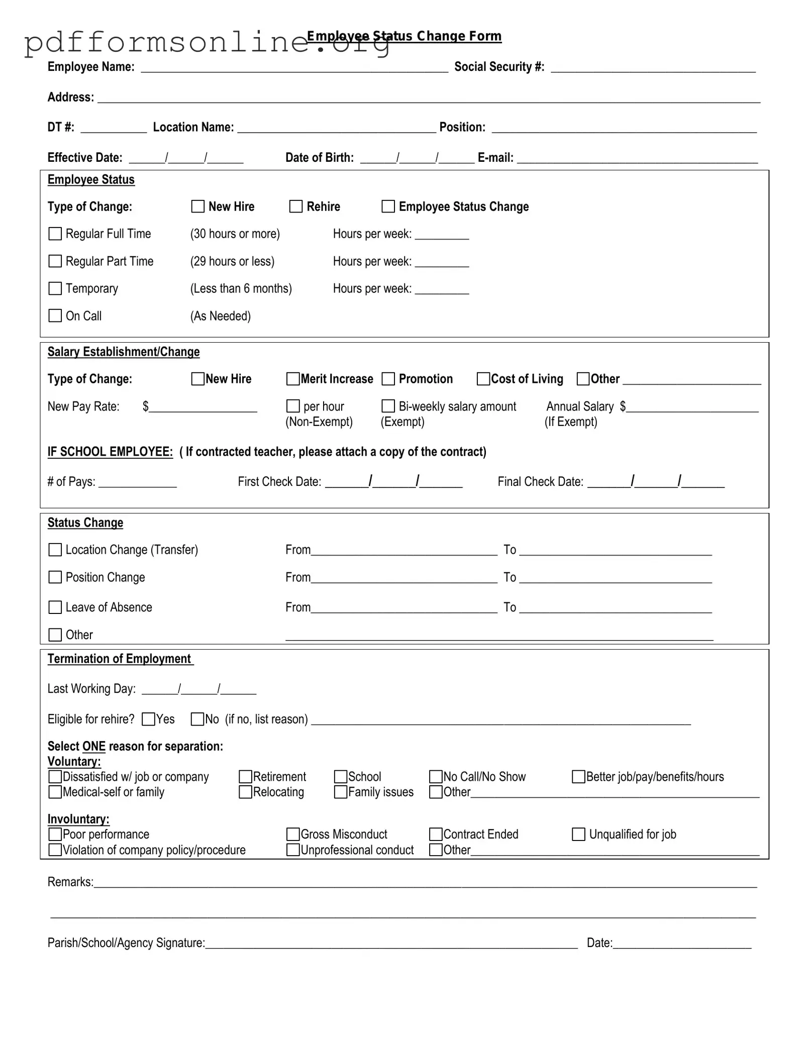 Employee Status Change Template