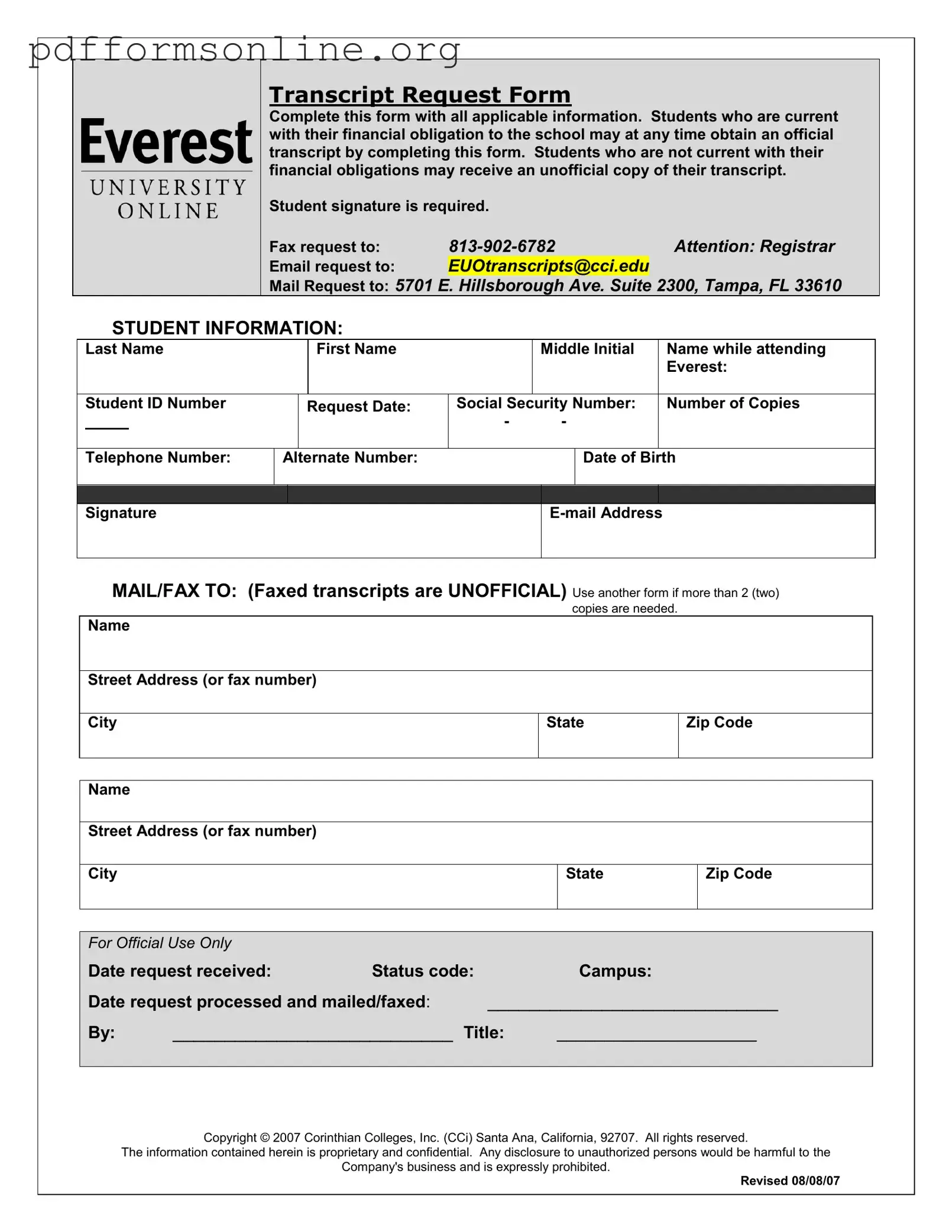 Everest University Transcript Template