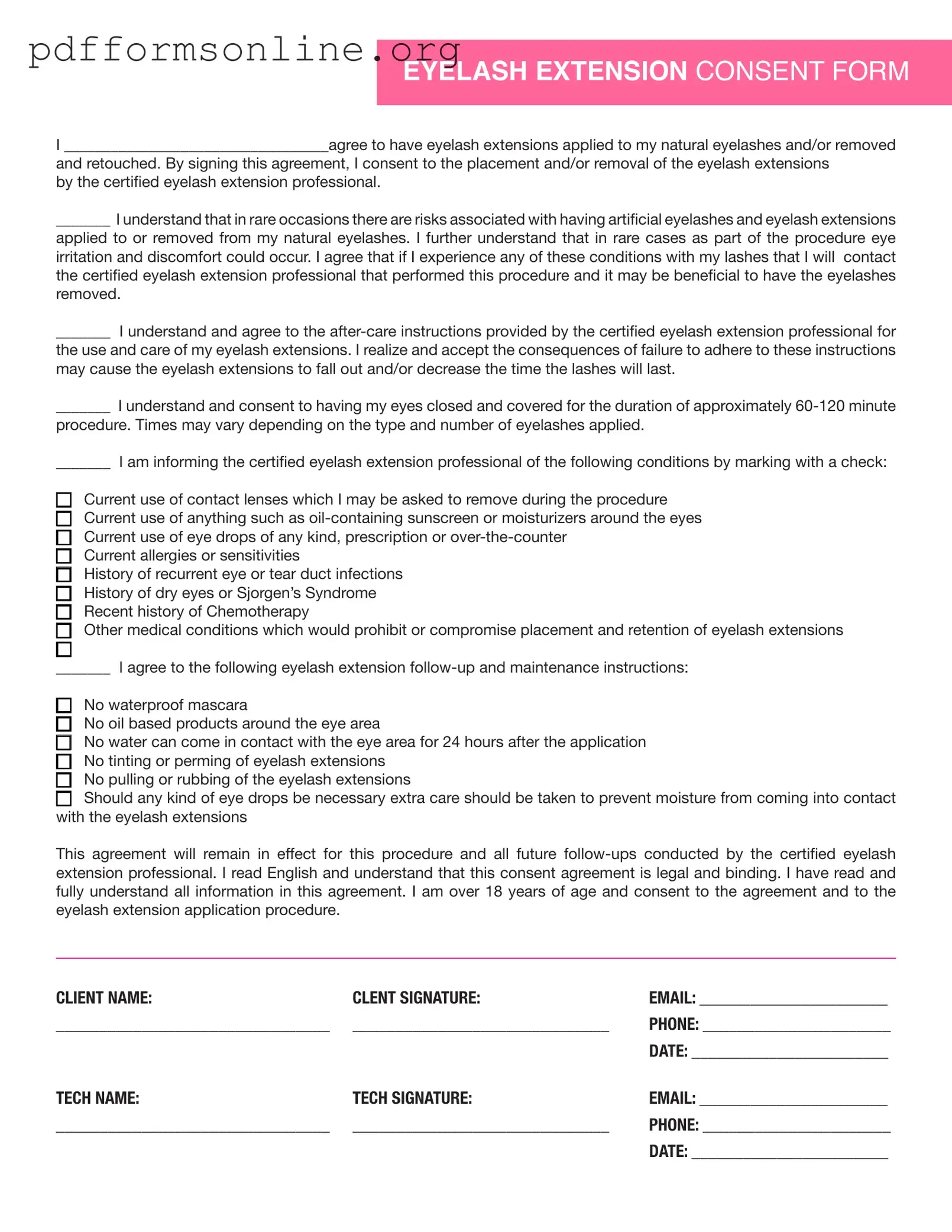 Eyelash Extension Consent Template