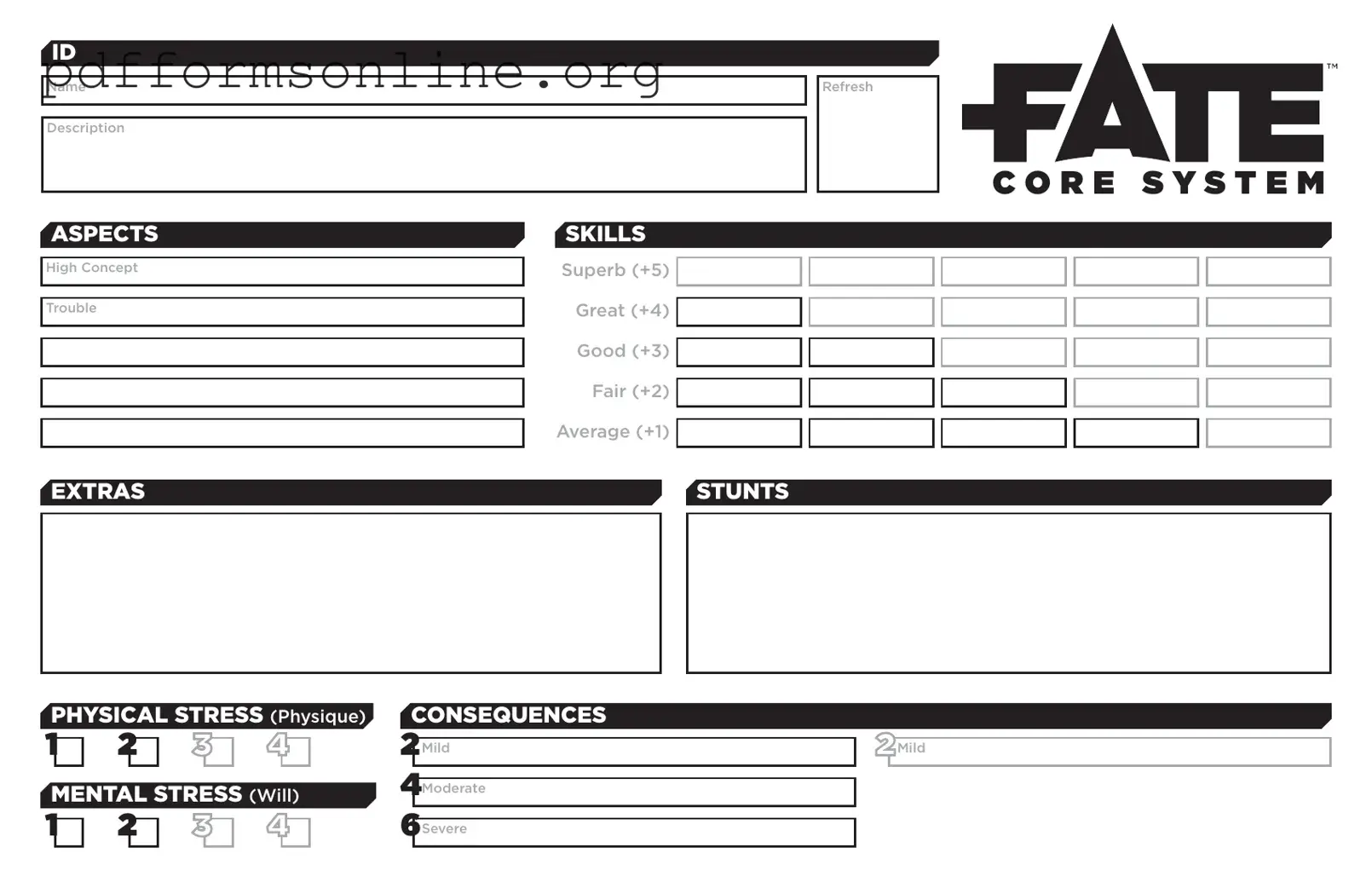 Fate Character Sheet Template