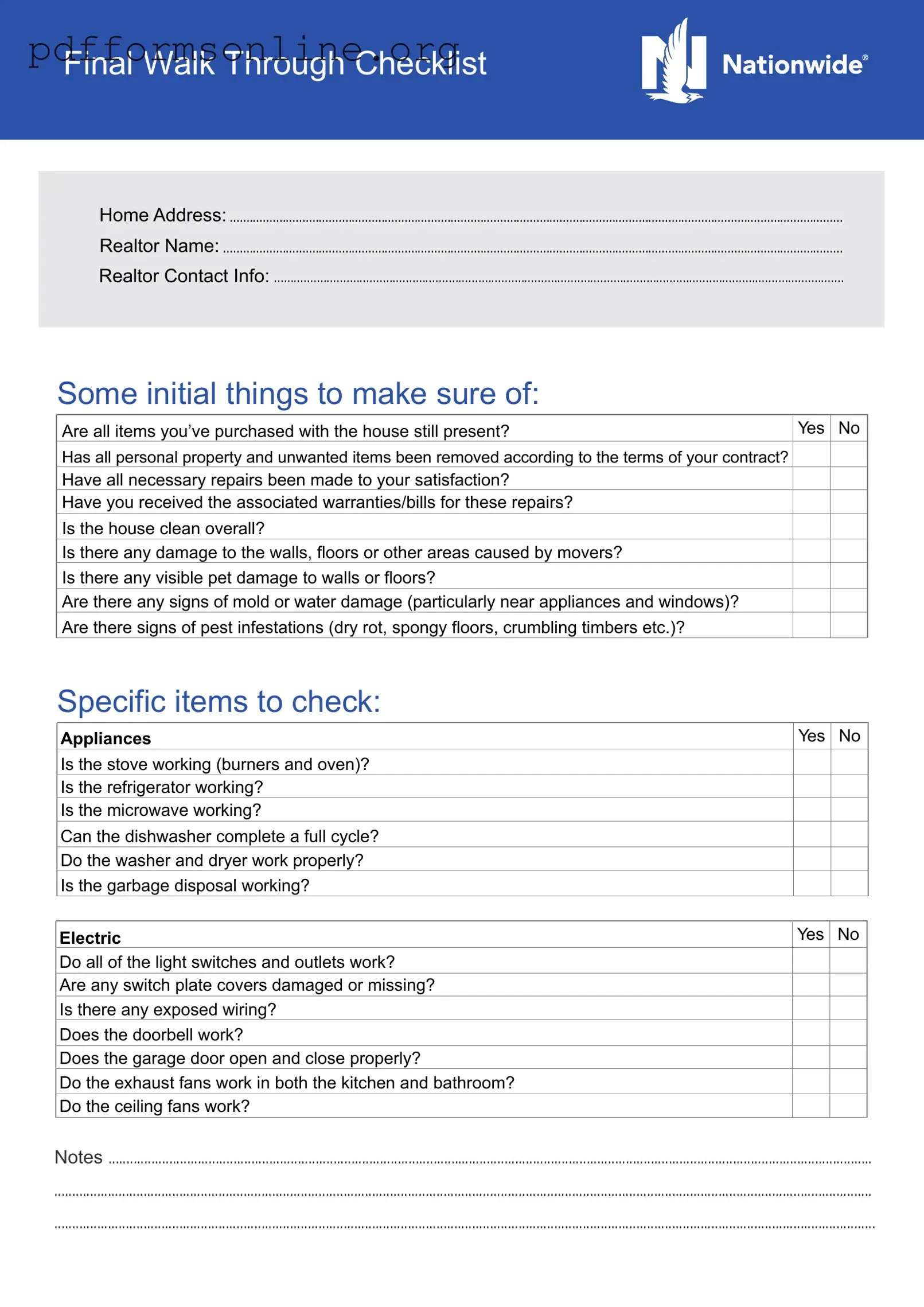 Final Walk Through Checklist Template