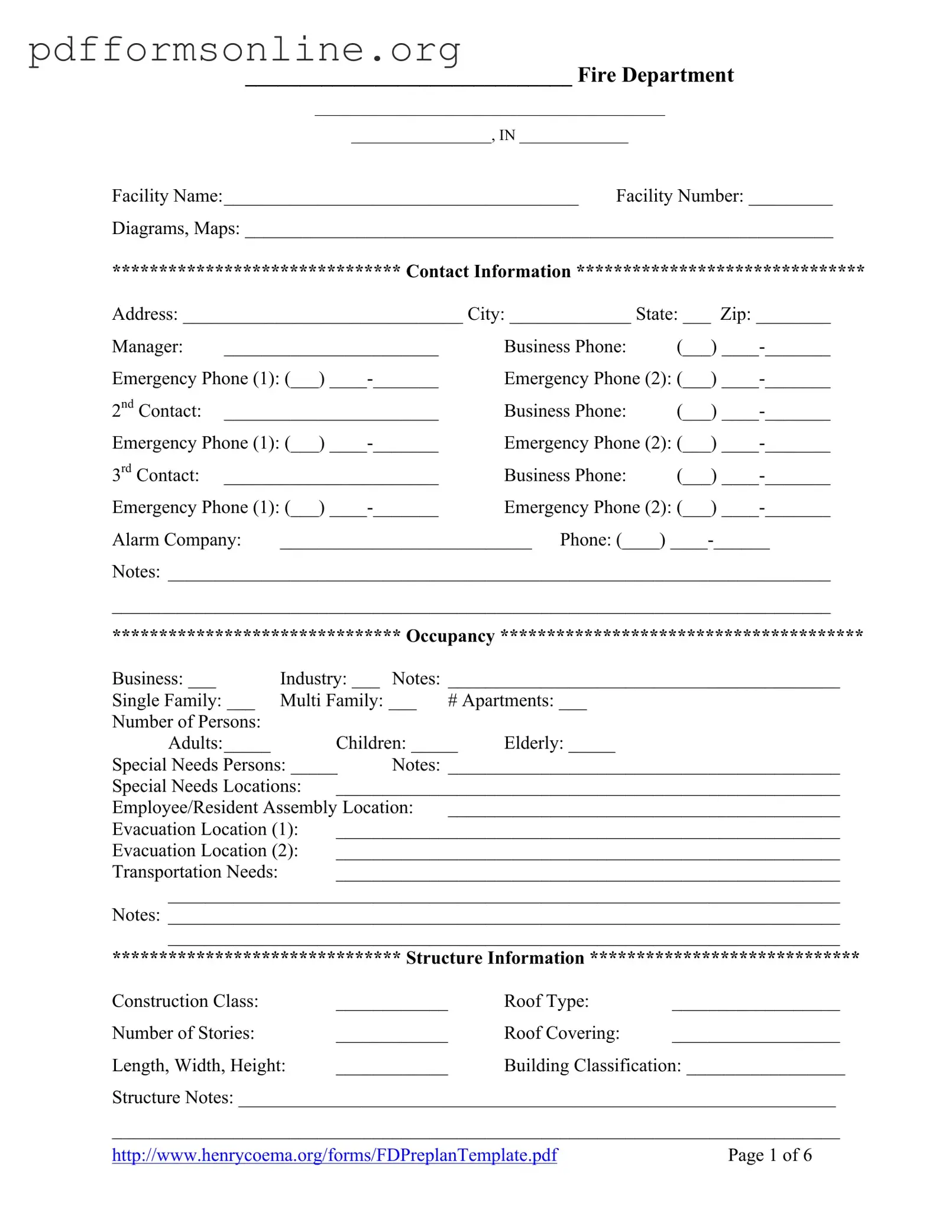 Fire Department Pre Plan Template