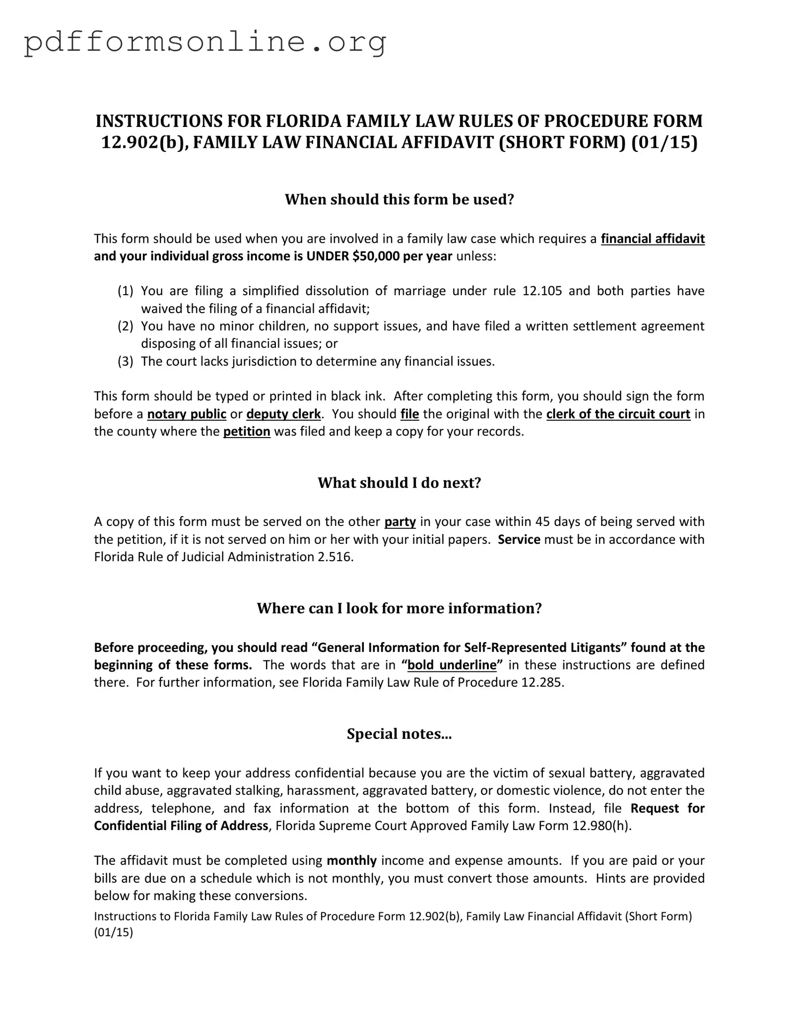 Florida Financial Affidavit Short 12.902(b) Template