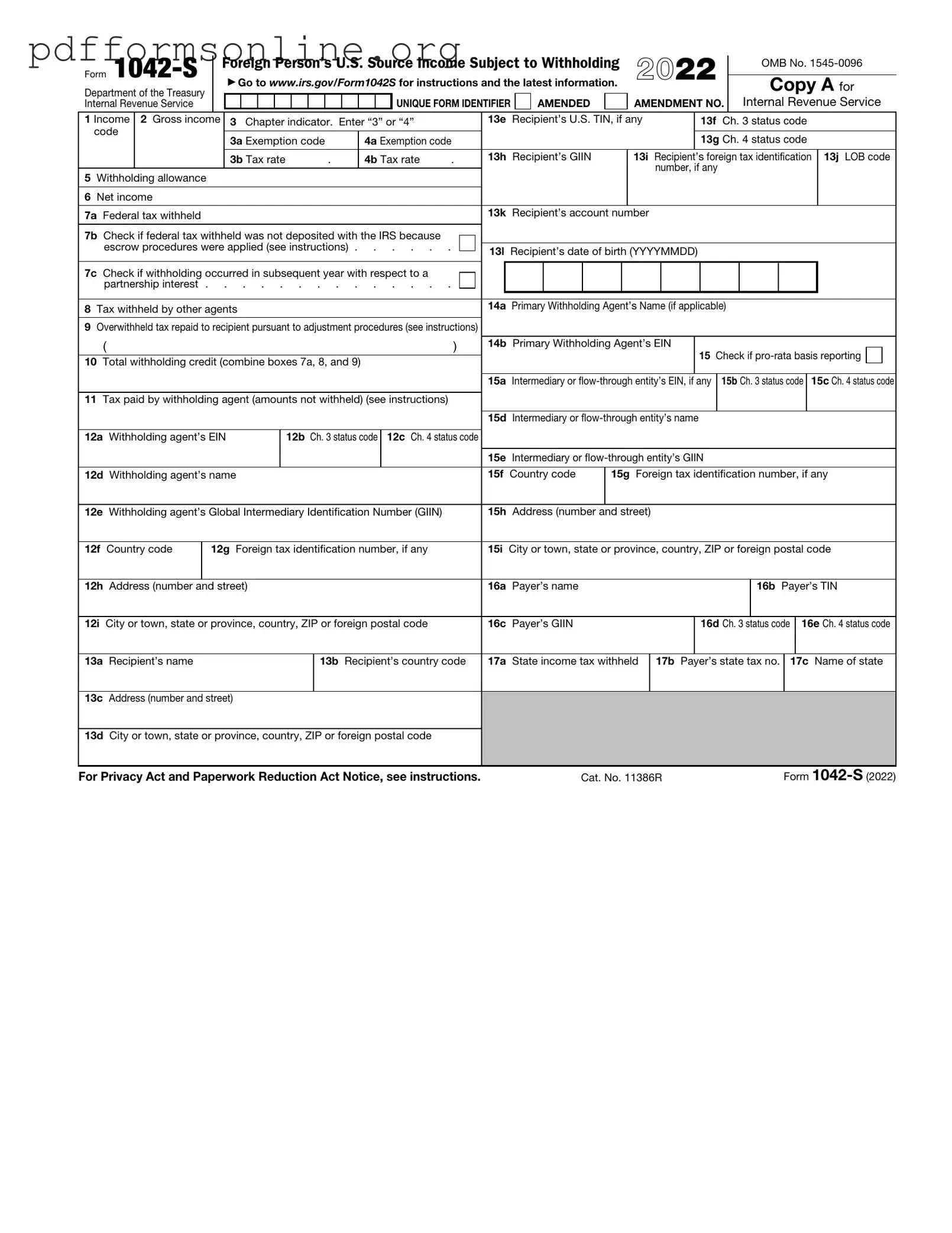 IRS 1042-S Template