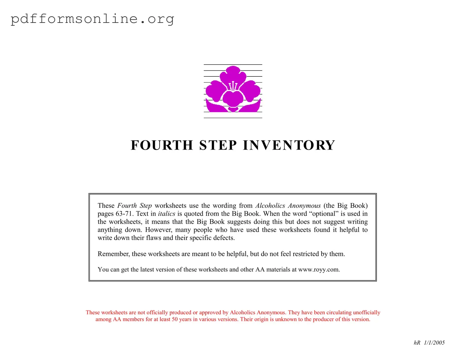 Fourth Step Inventory Template