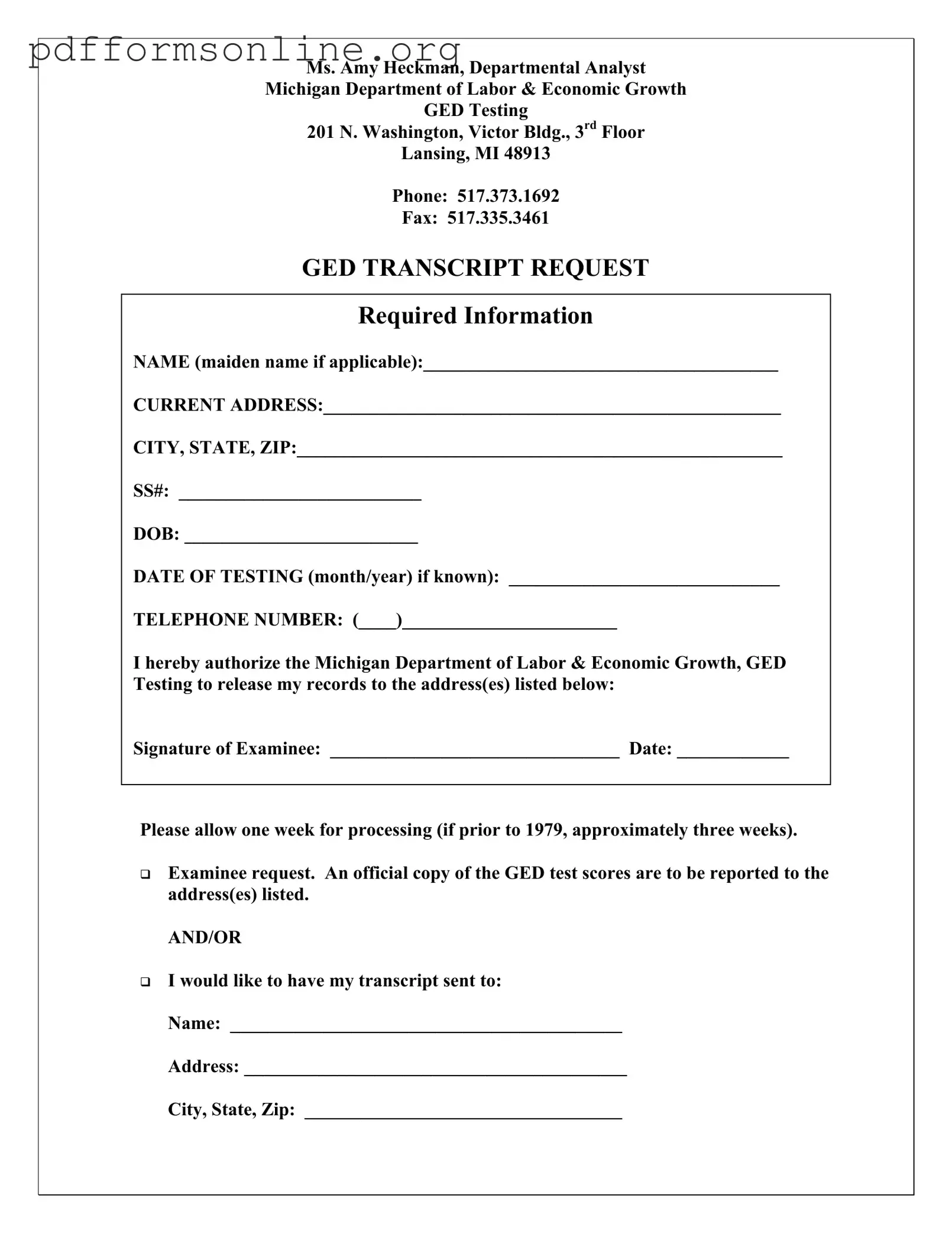 Michigan Ged Transcript Request Template