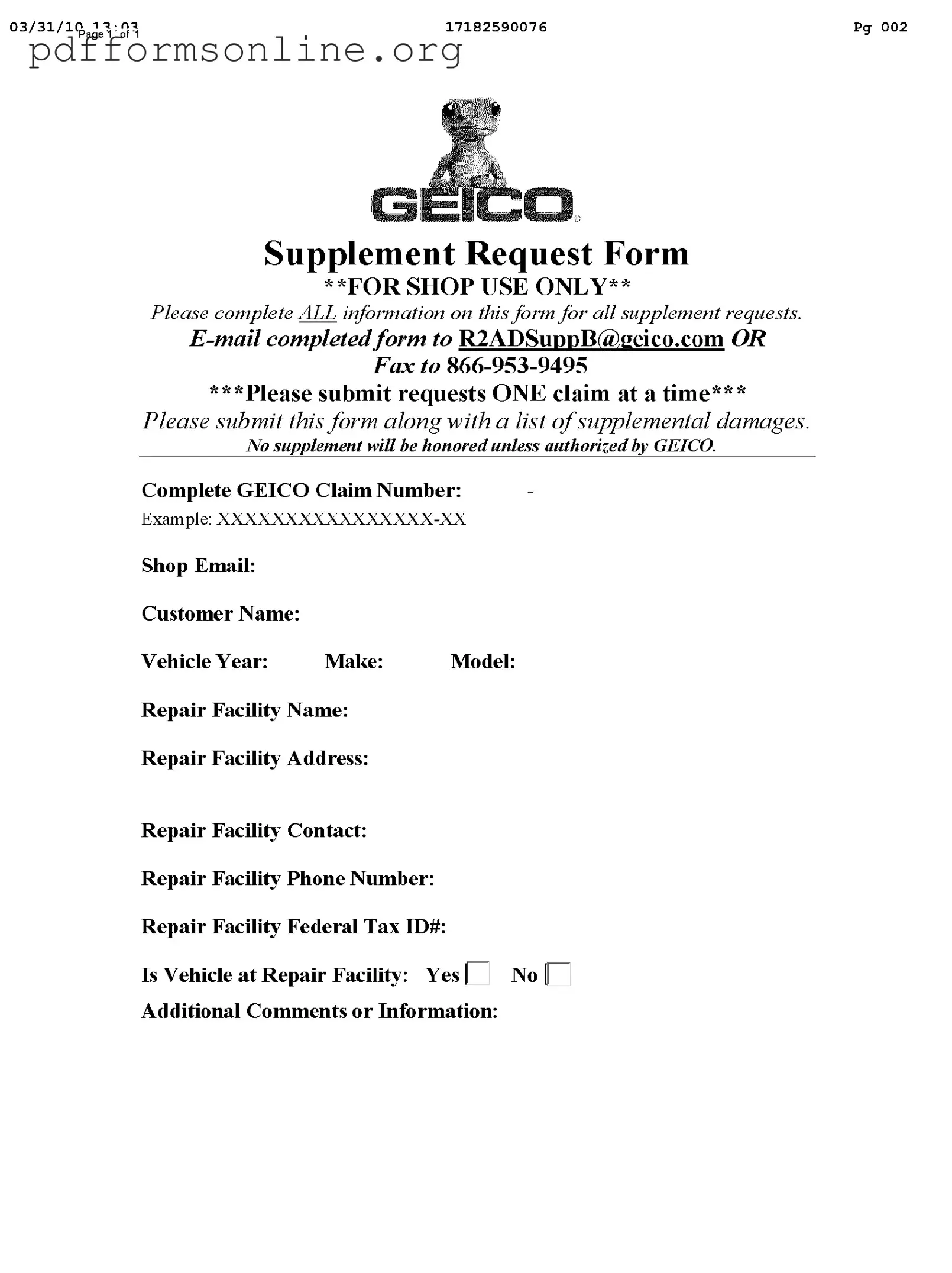 Geico Supplement Request Template