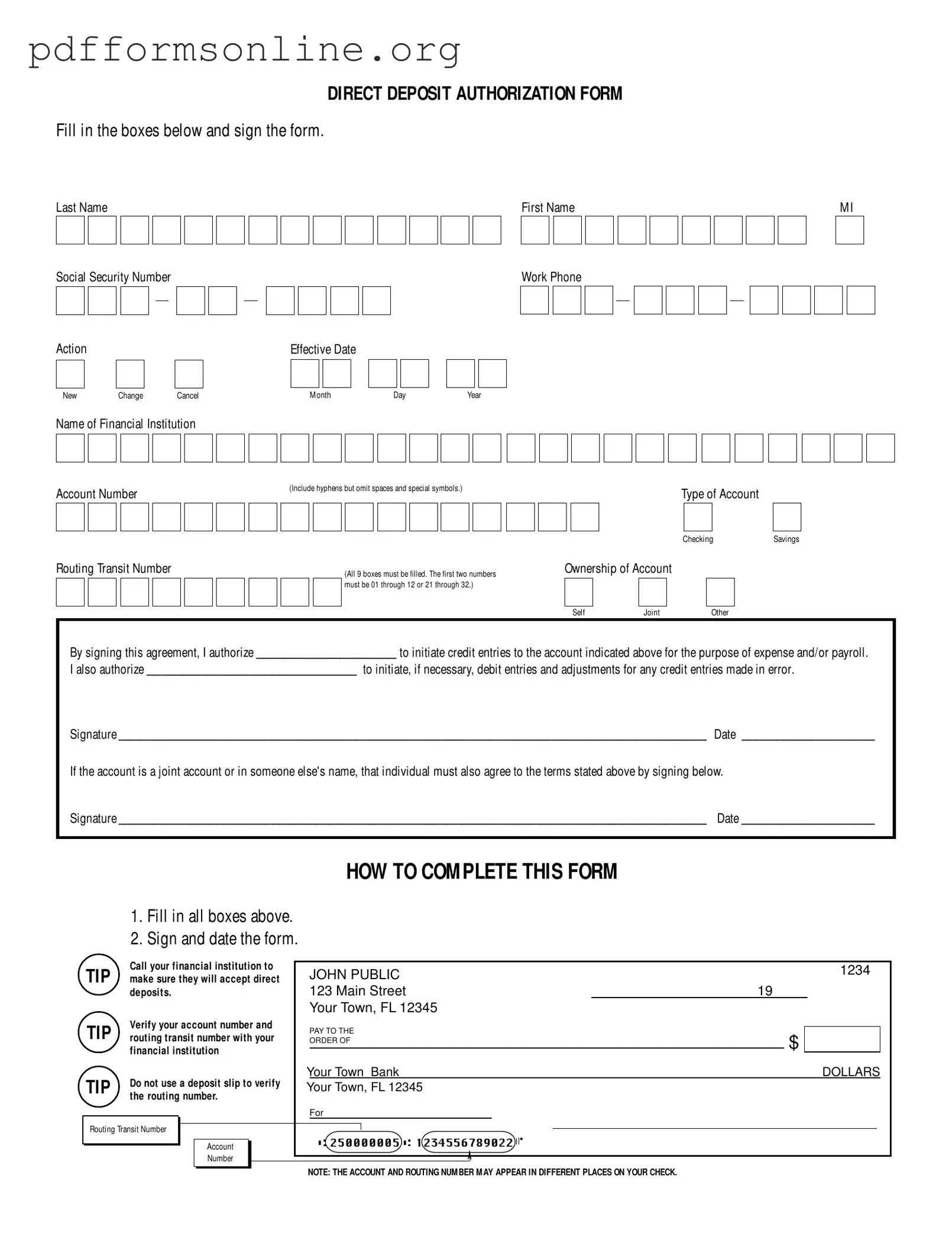 Generic Direct Deposit Template