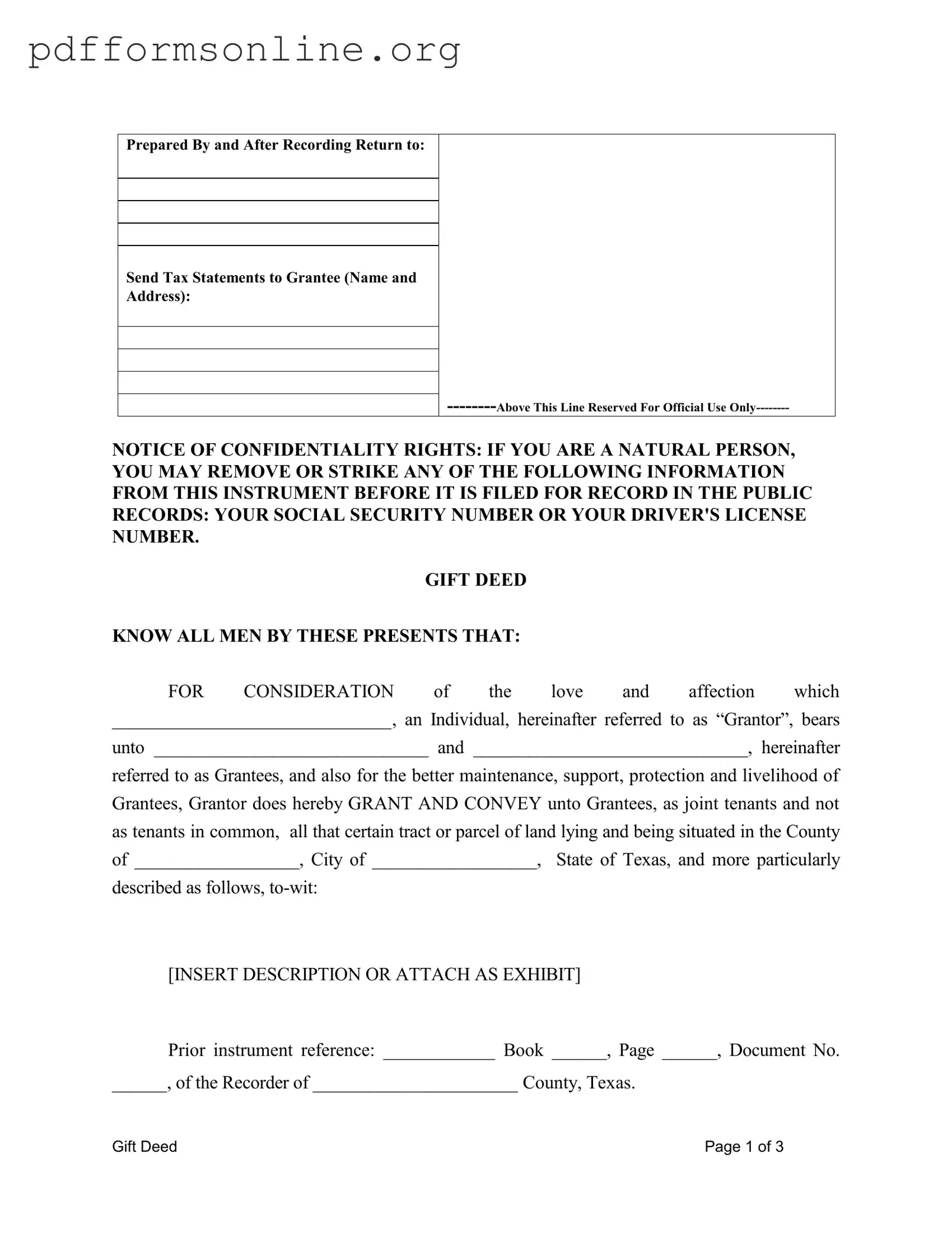 Gift Deed Texas Template