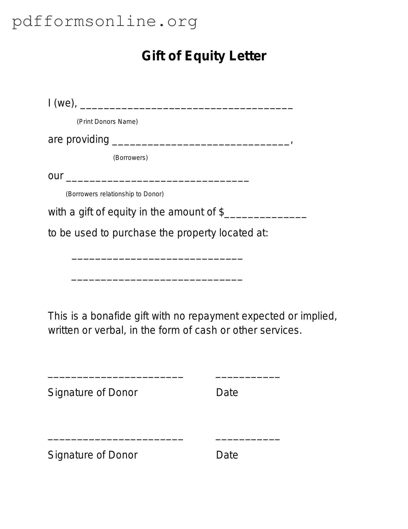 Gift Of Equity Letter Template