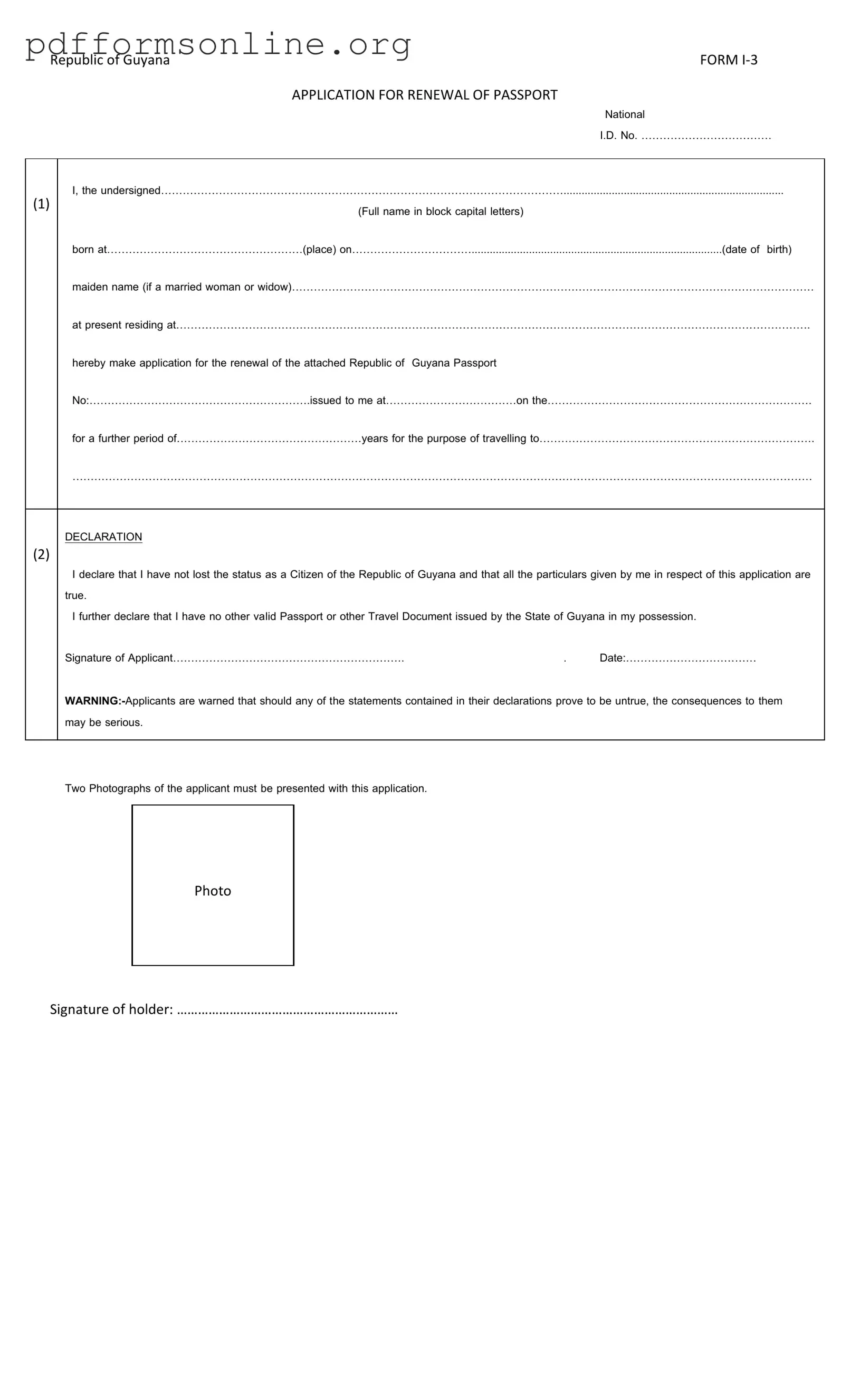 Guyana Passport Renewal Template