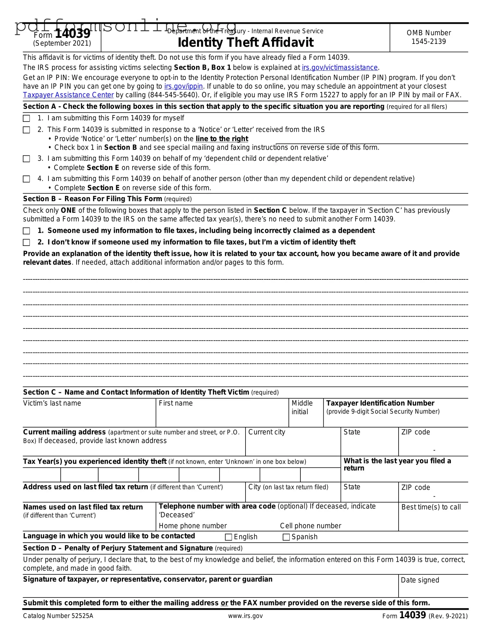 IRS 14039 Template