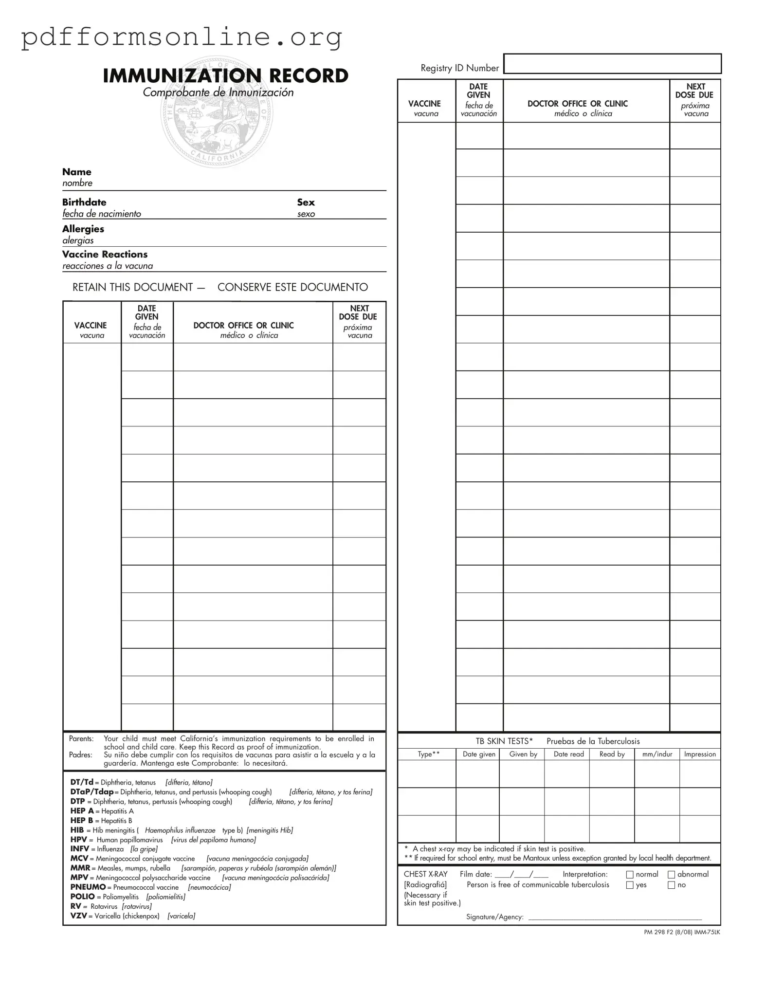 Immunization Record Template