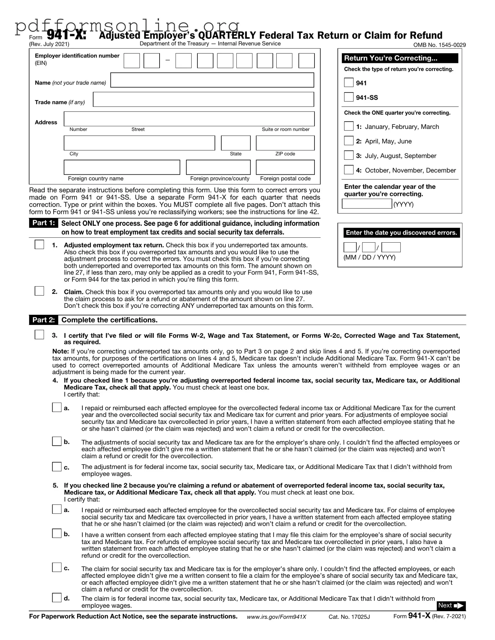 IRS 941-X Template
