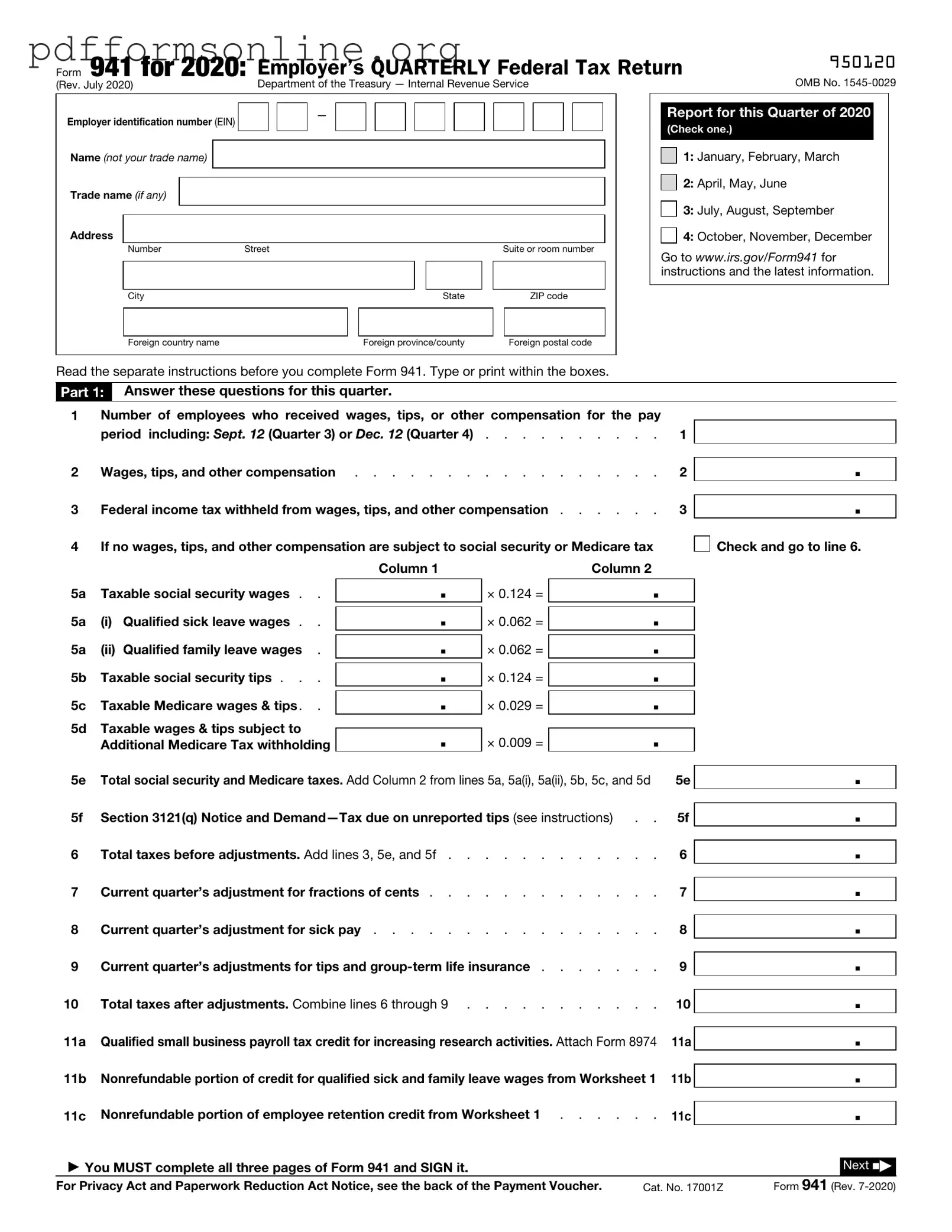IRS 941 Template