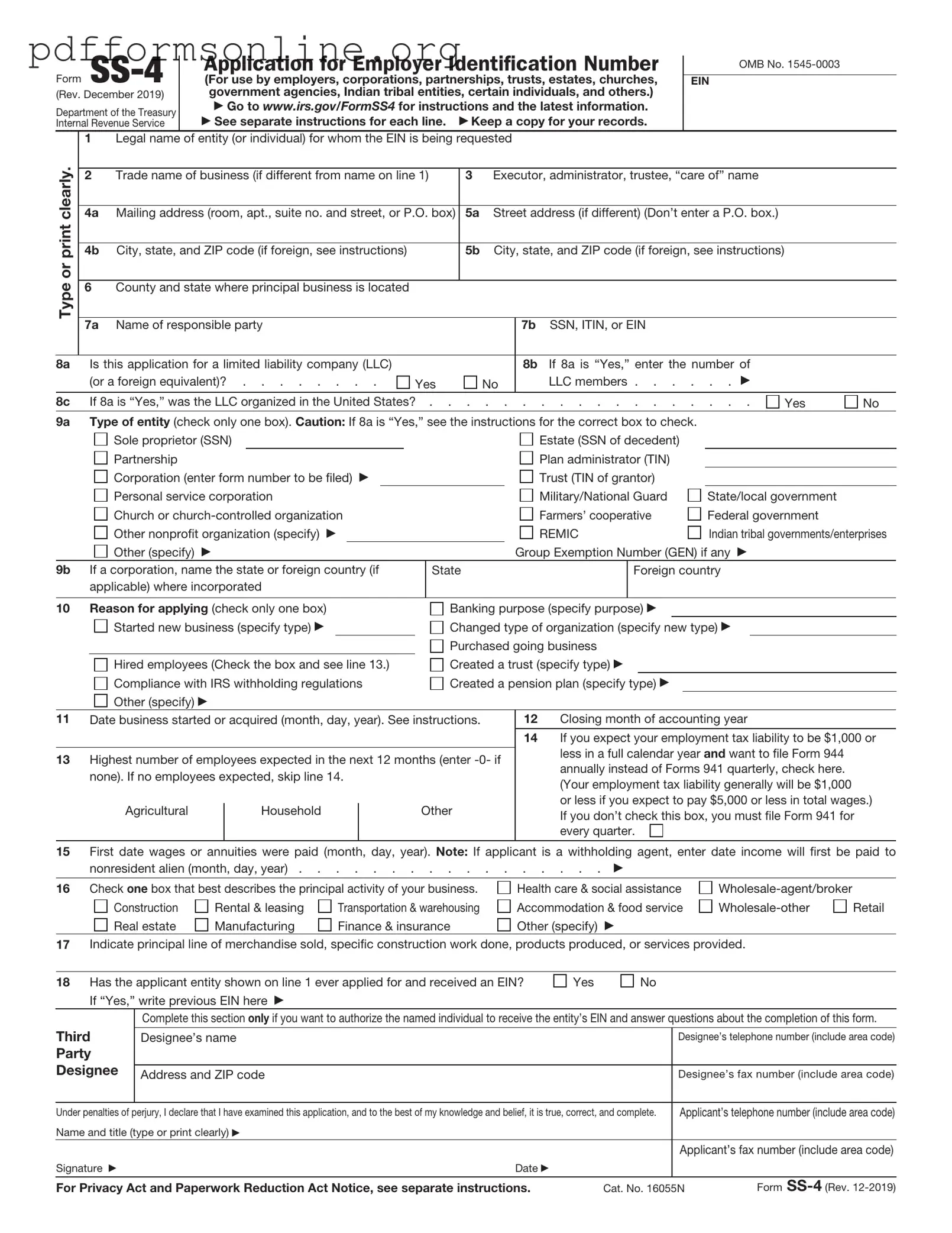 IRS SS-4 Template