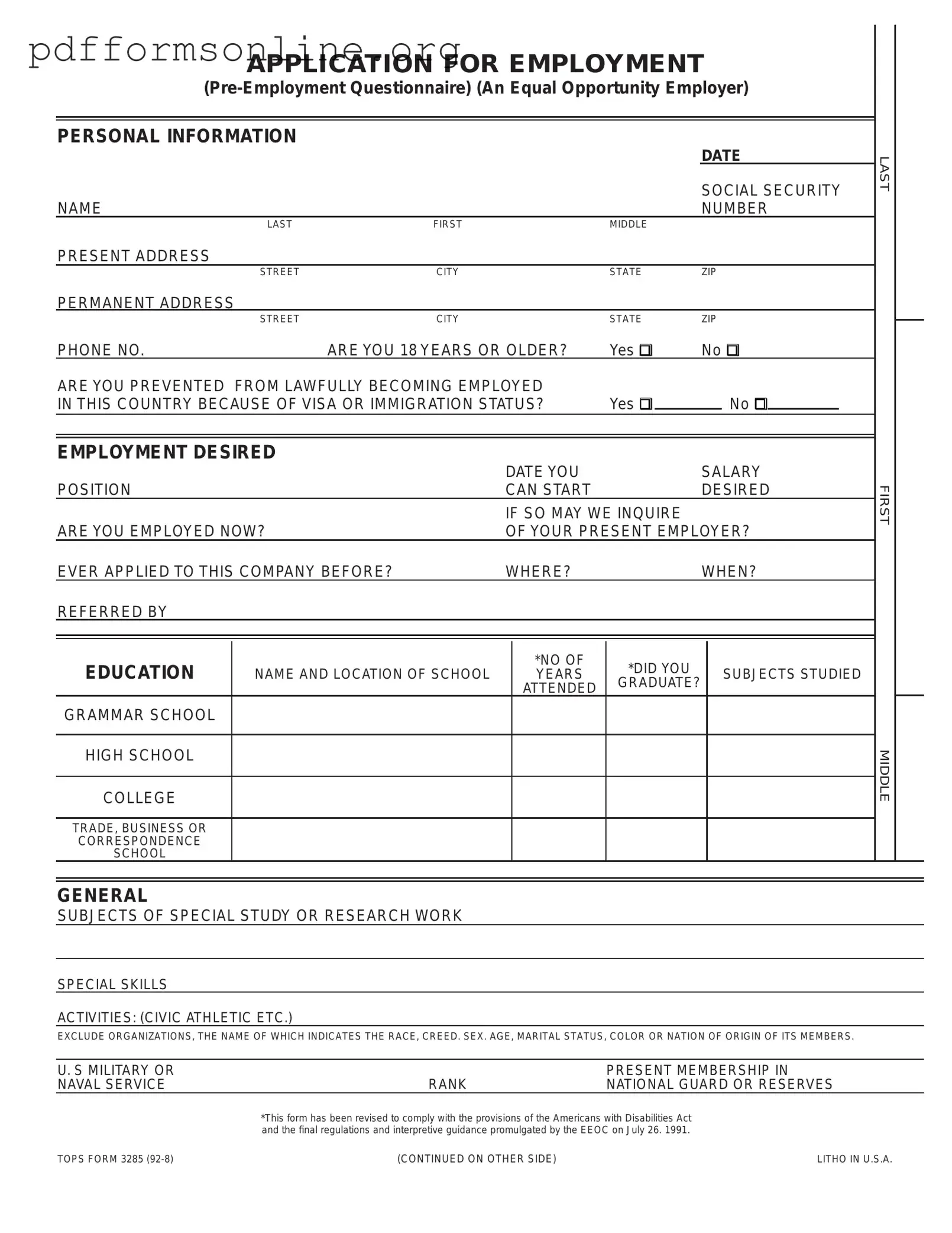 Employment Application Pdf Template