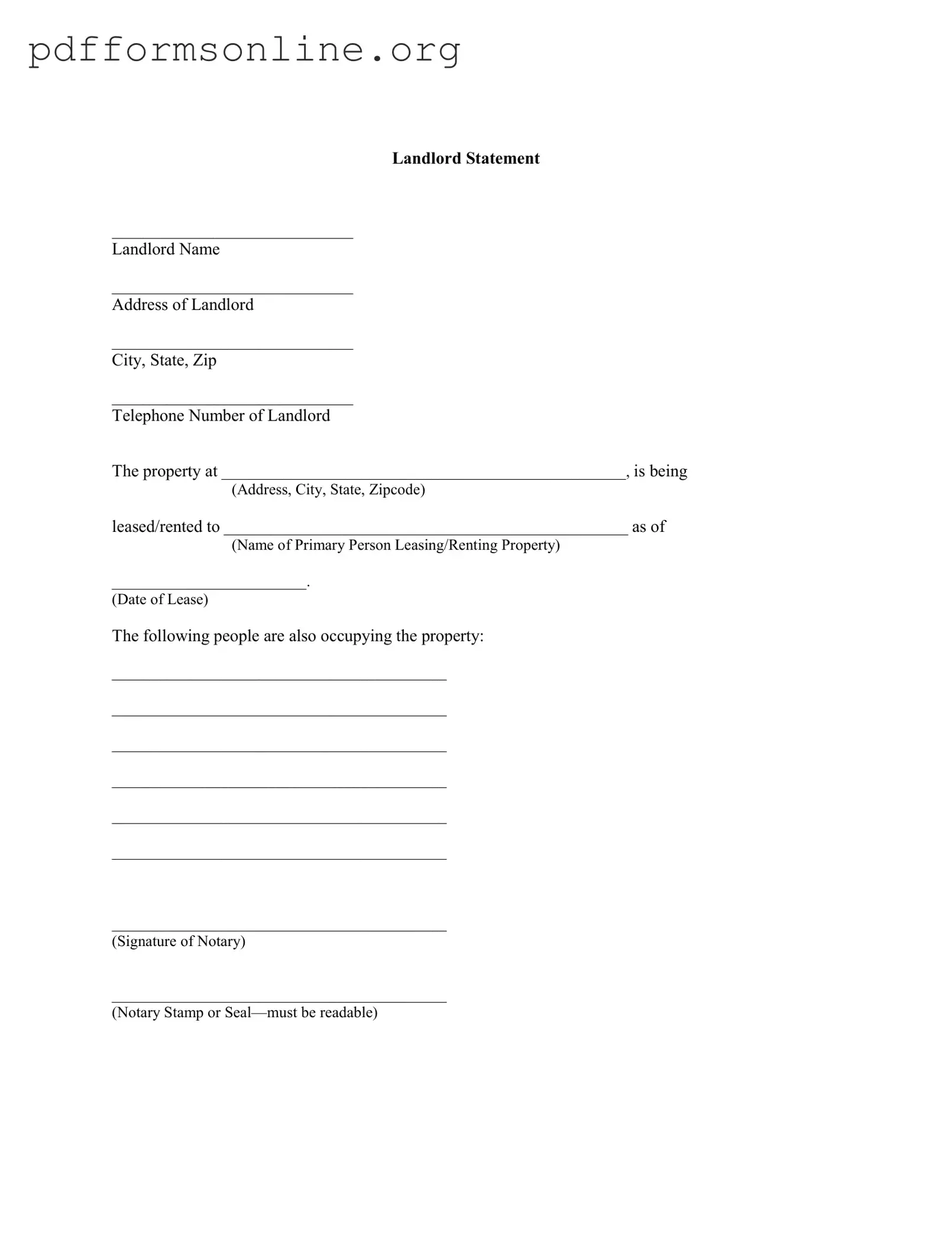 Landlord Statement Template