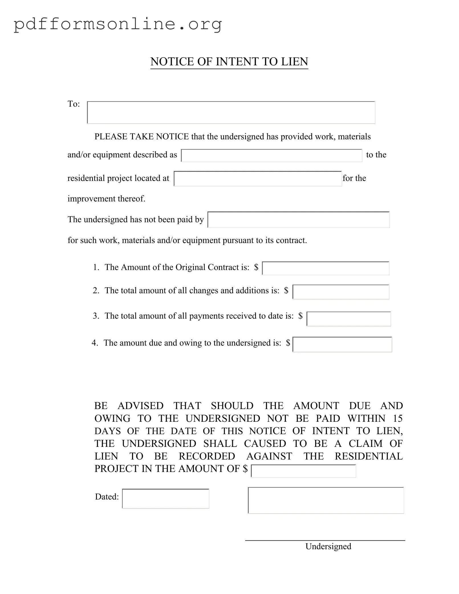 Letter Of Lien Template