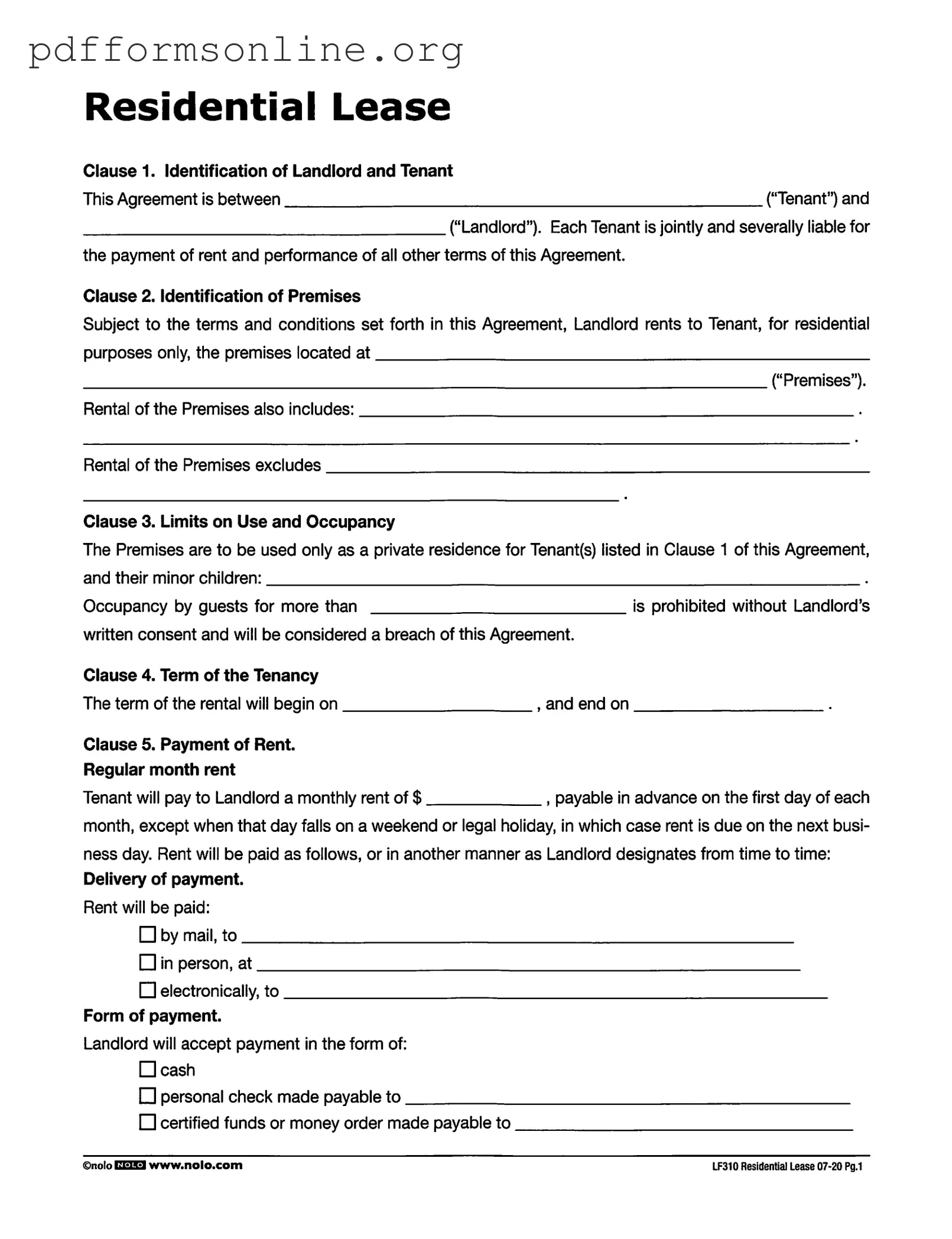 Lf310 Residential Lease Template