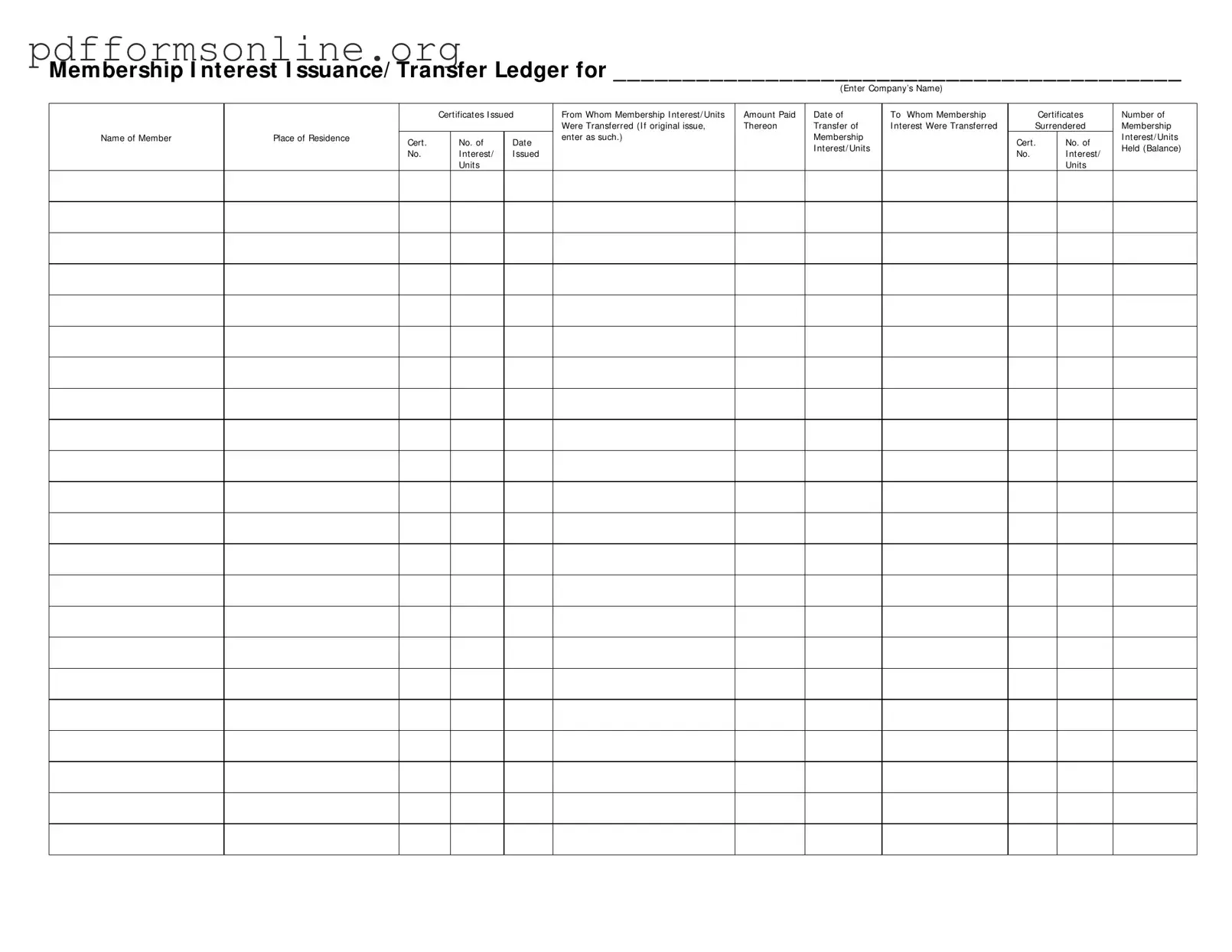 Membership Ledger Template