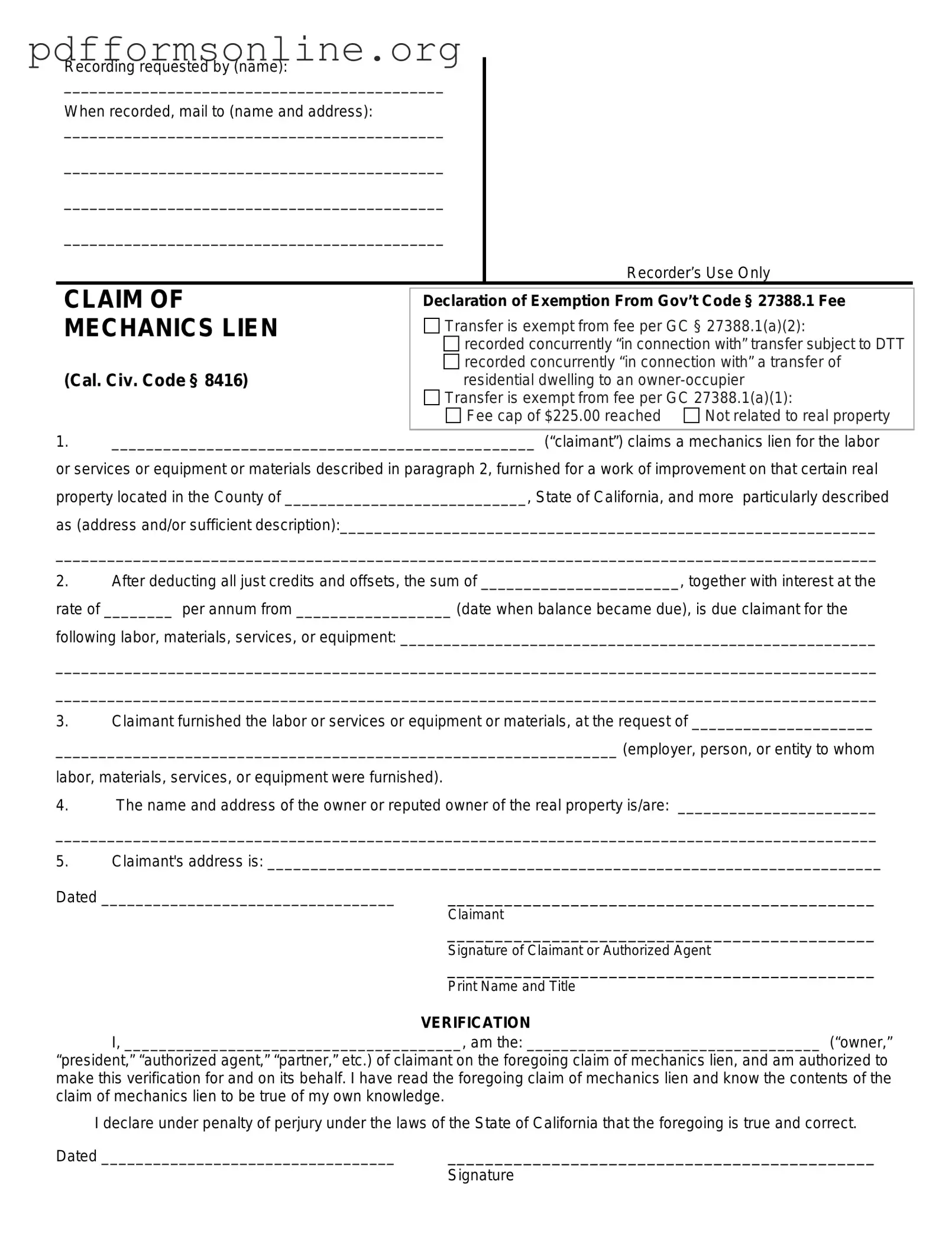 Mechanics Lien California Template