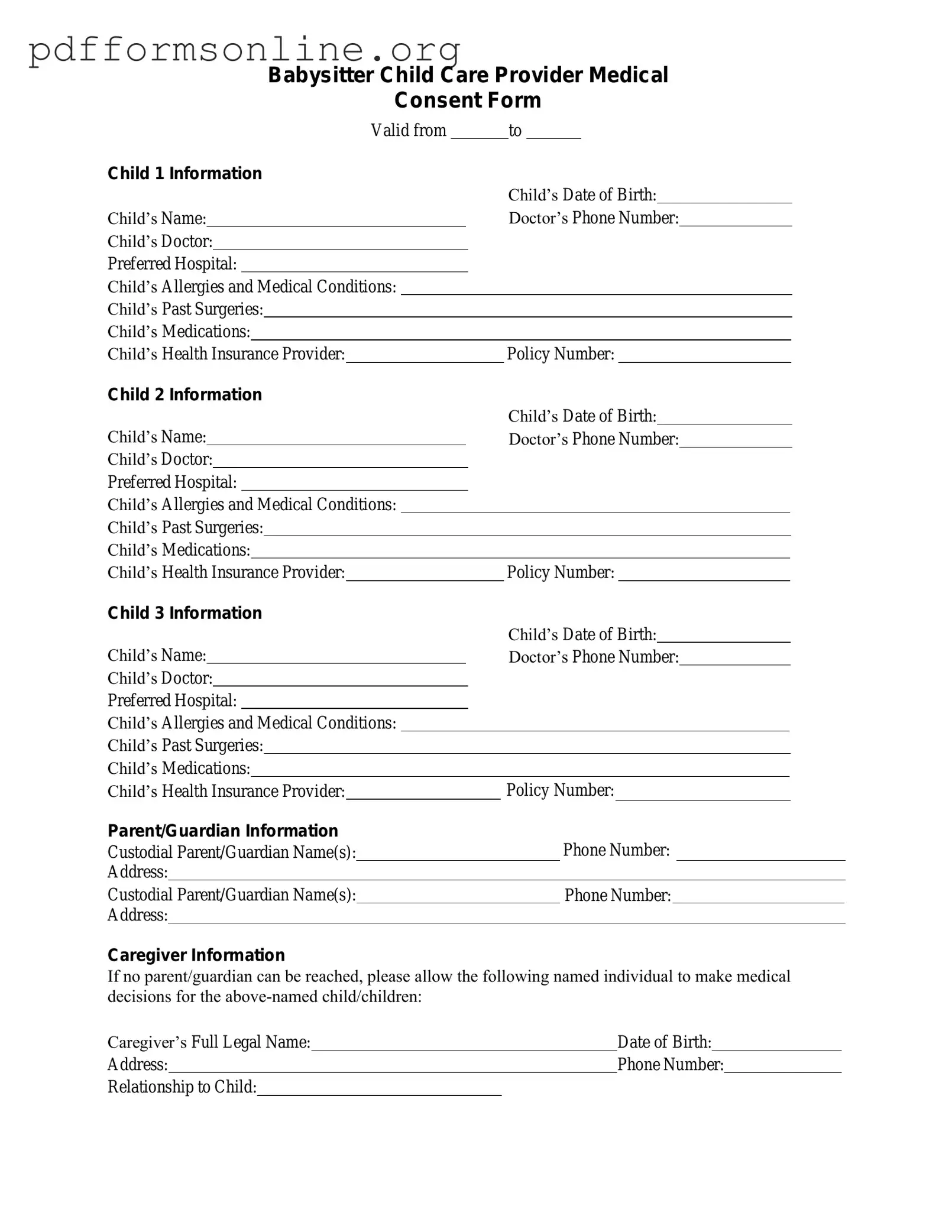 Medical Consent Babysitter Template