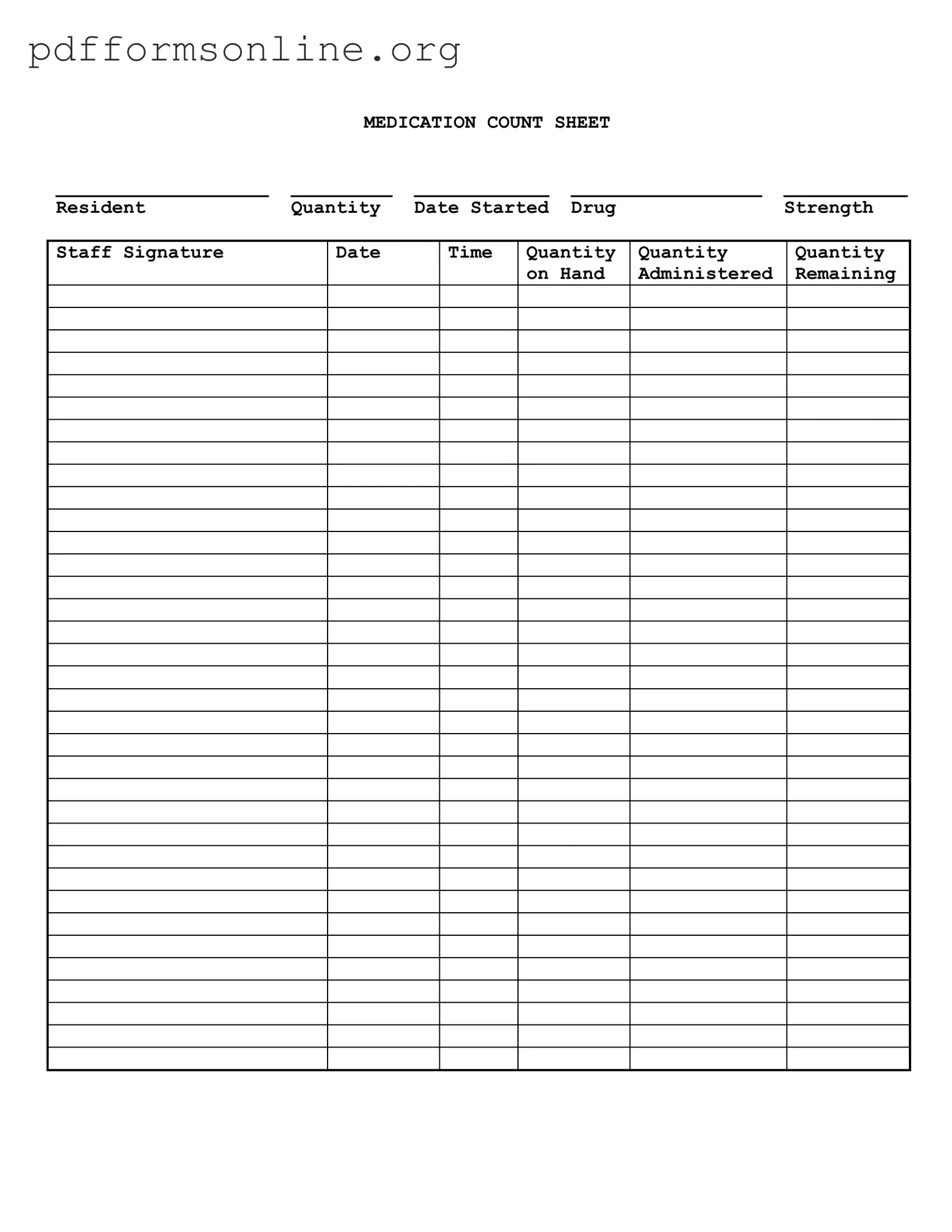 Medication Count Sheet Template