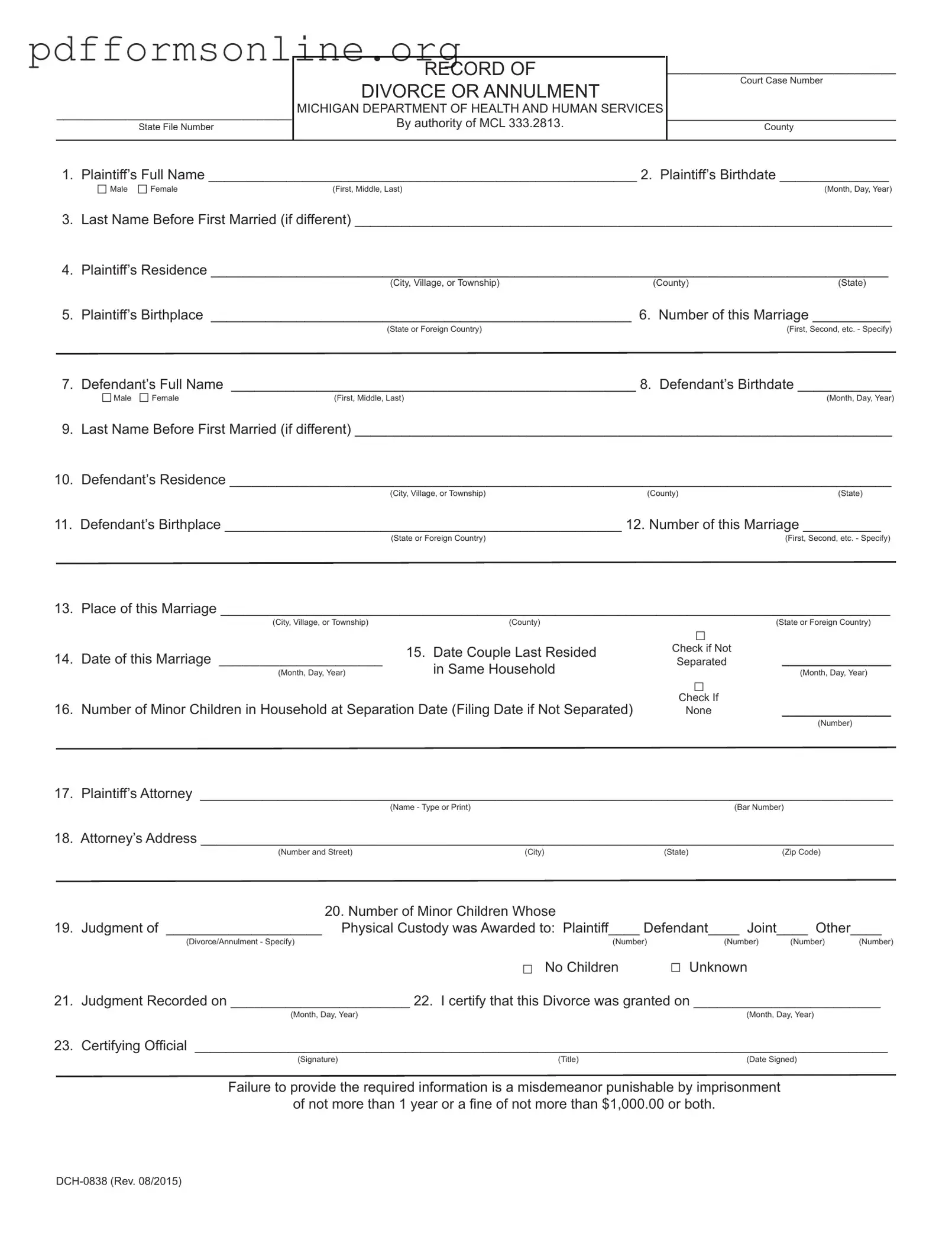 Michigan Dch 0838 Template