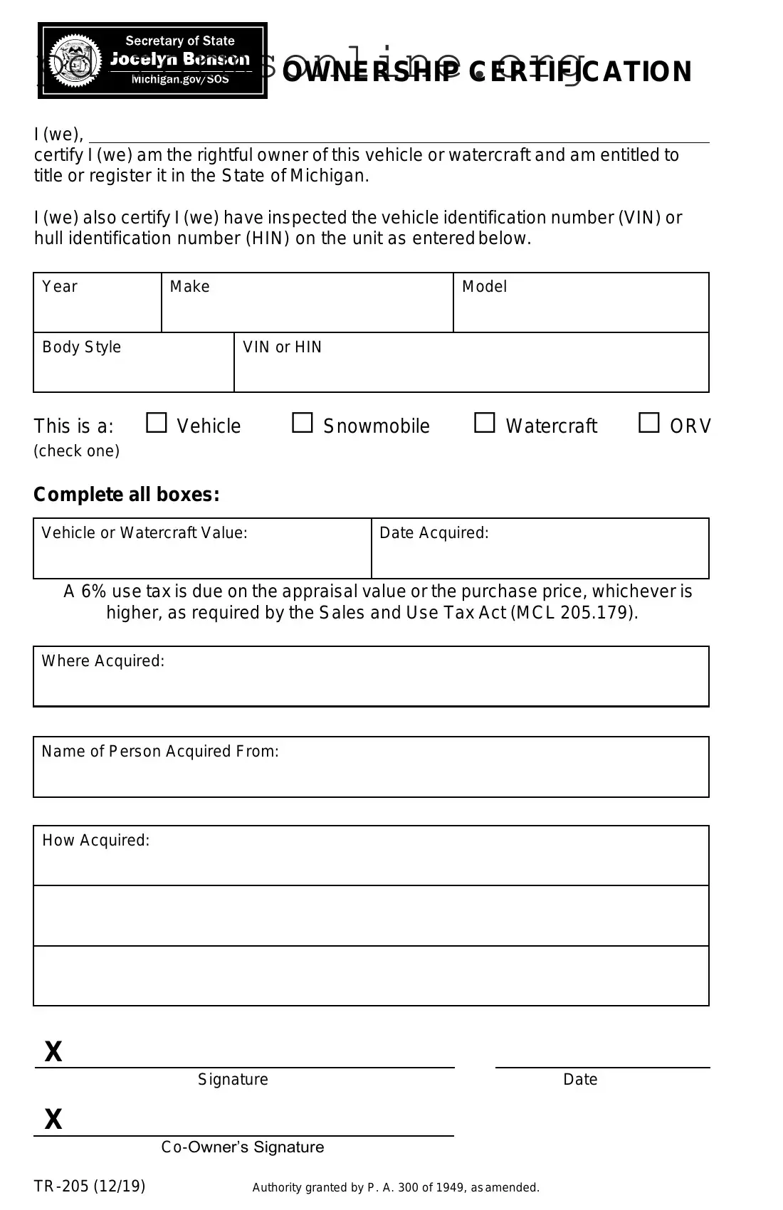 Michigan Tr 205 Template