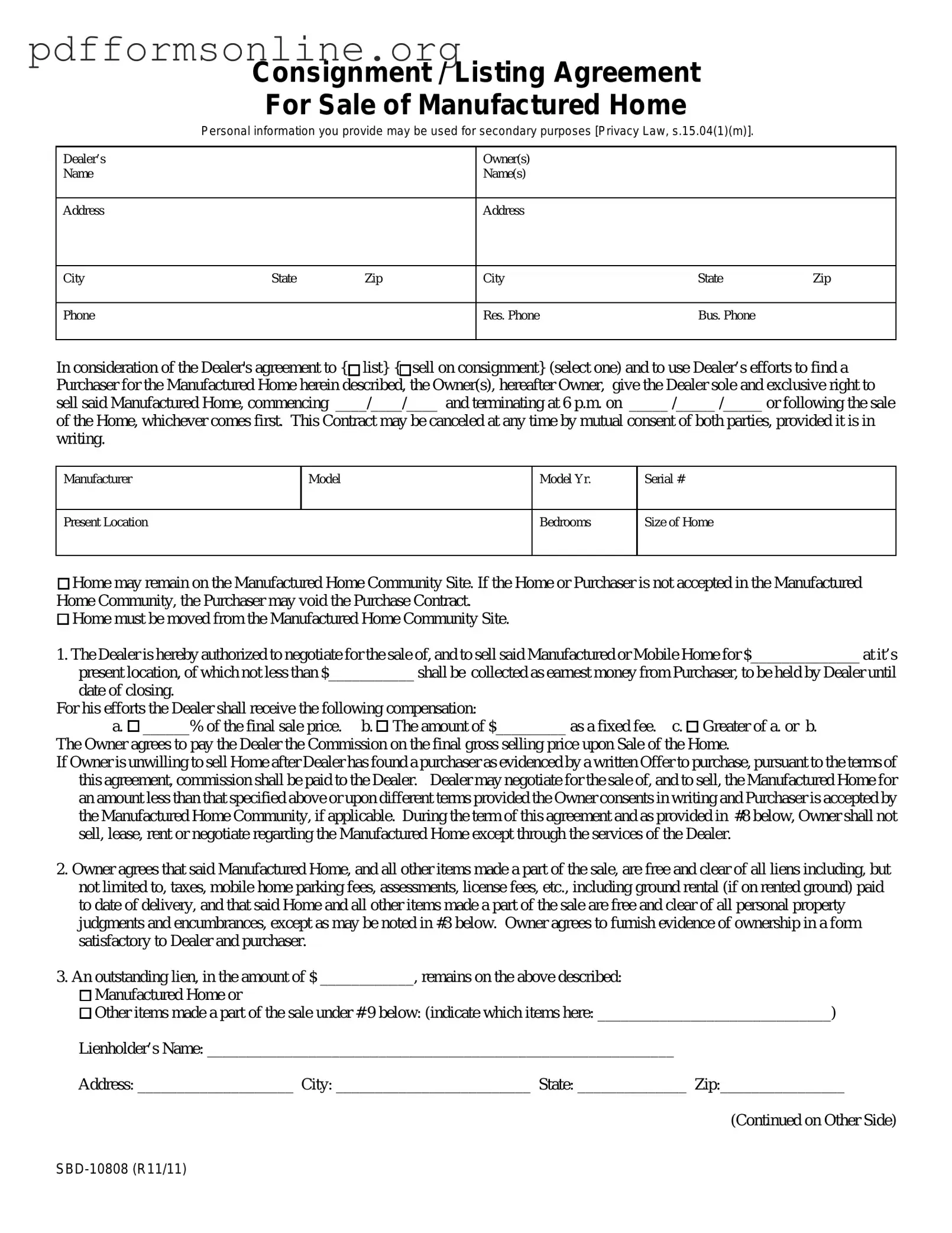 Mobile Home Listing Agreement Template