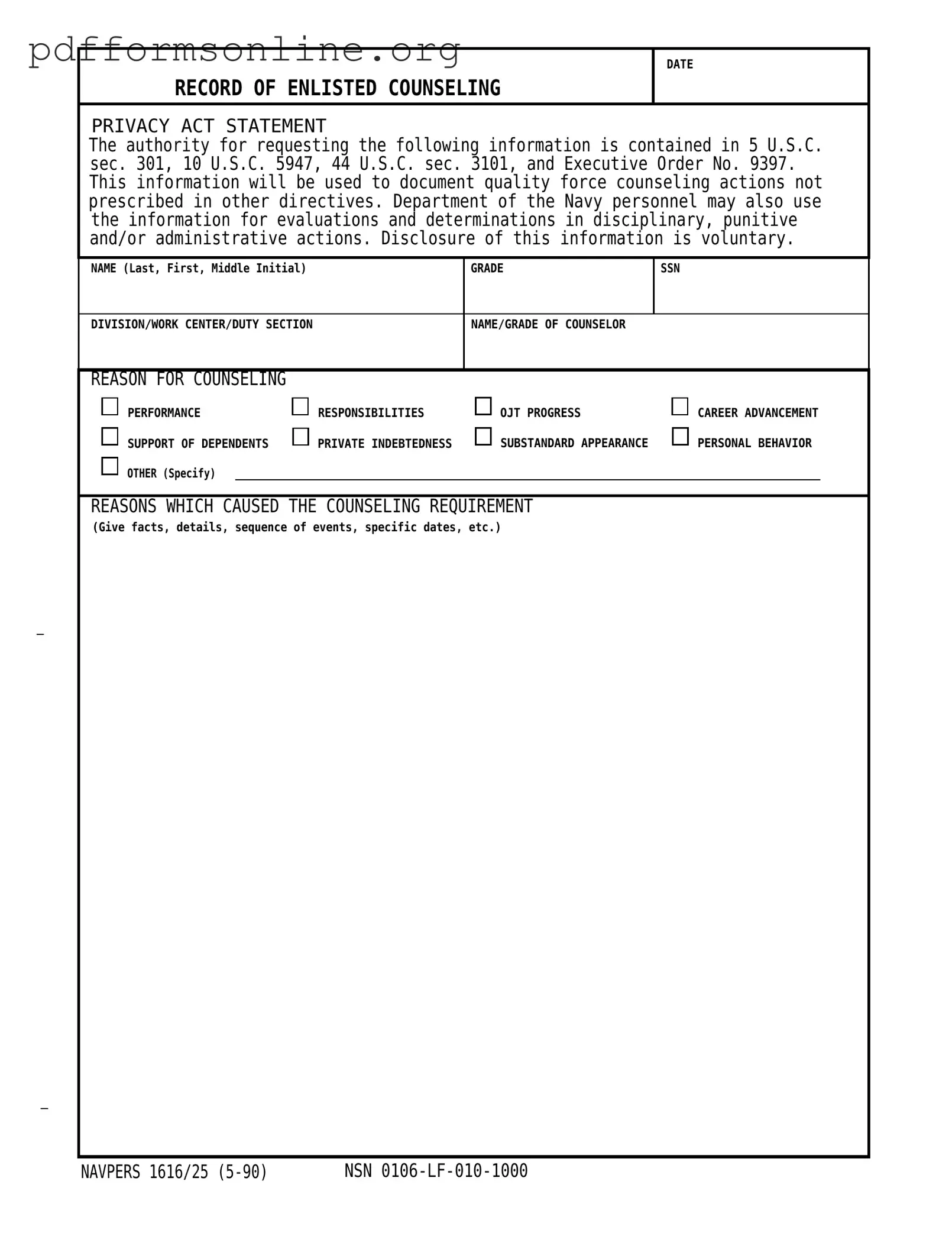 Navpers 1616 25 Template
