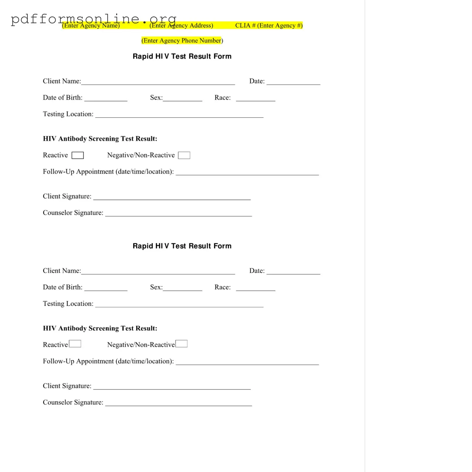 Negative Hiv Test Template
