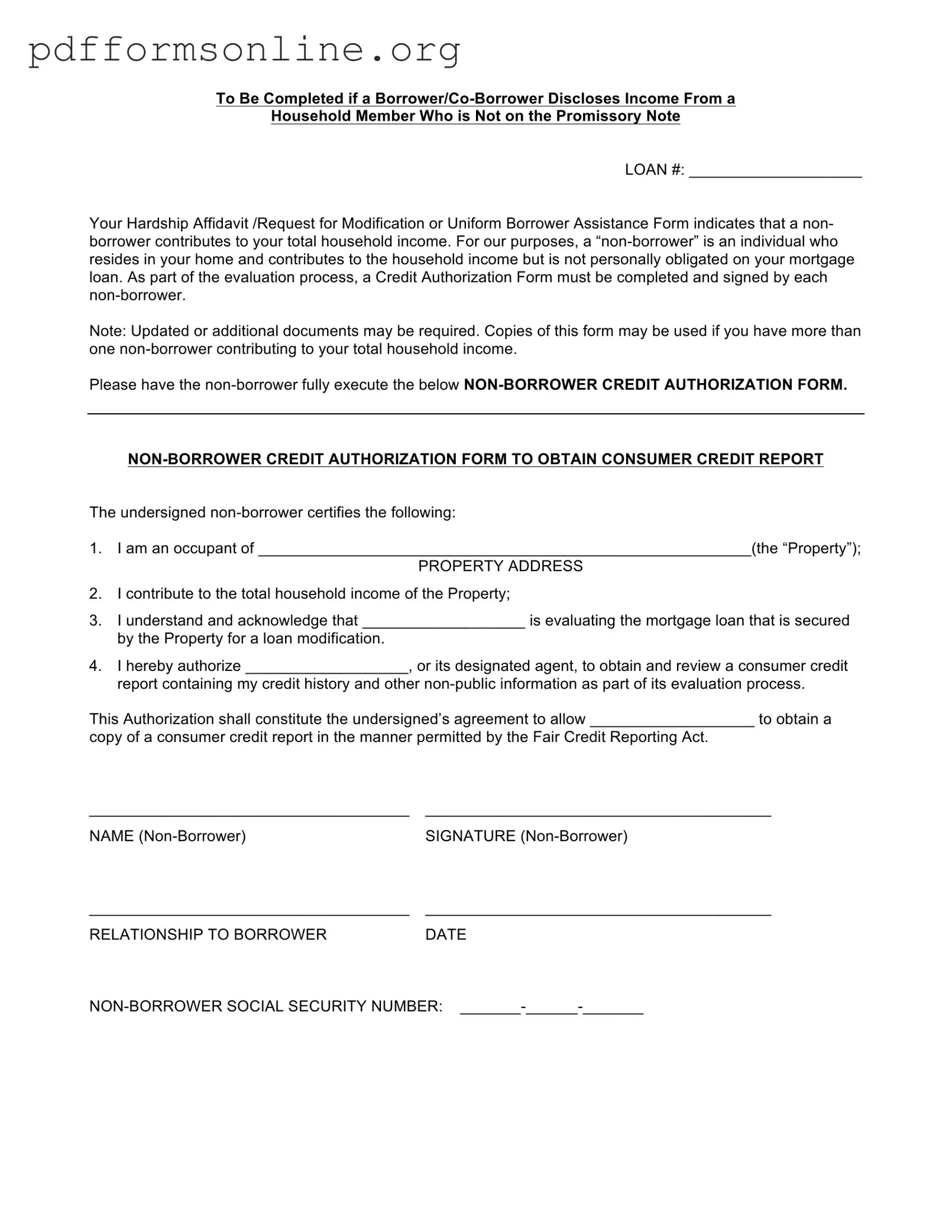 Non Borrower Credit Authorization Template