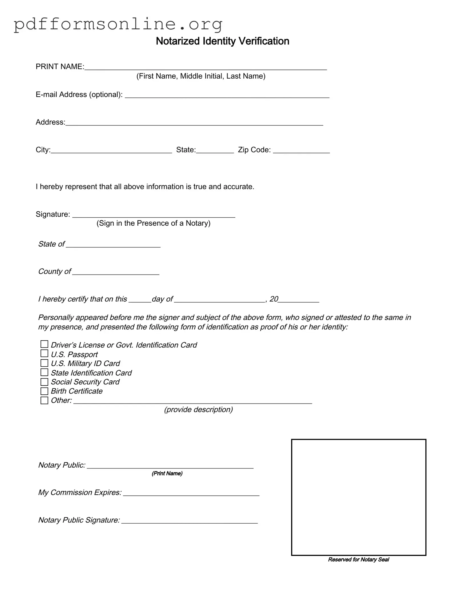 Notarized Identity Verification Template