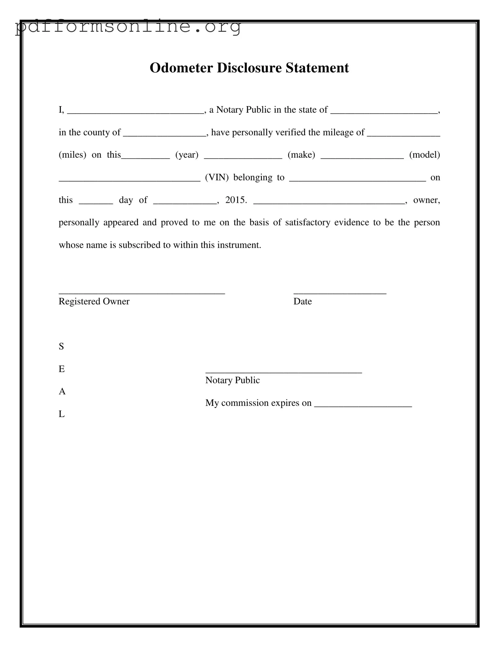 Notarized Odometer Statement Template