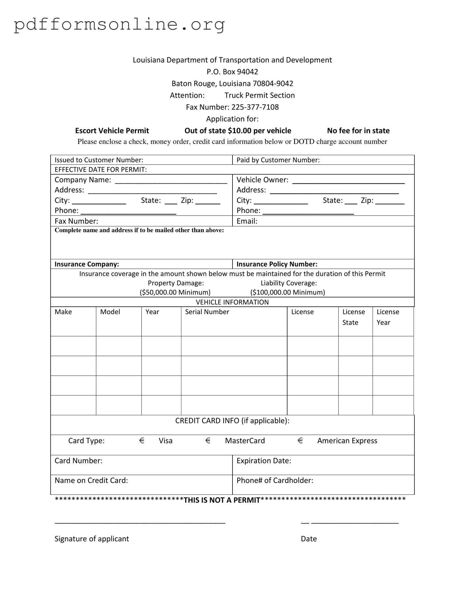 Permit Louisiana Pilot Car Template
