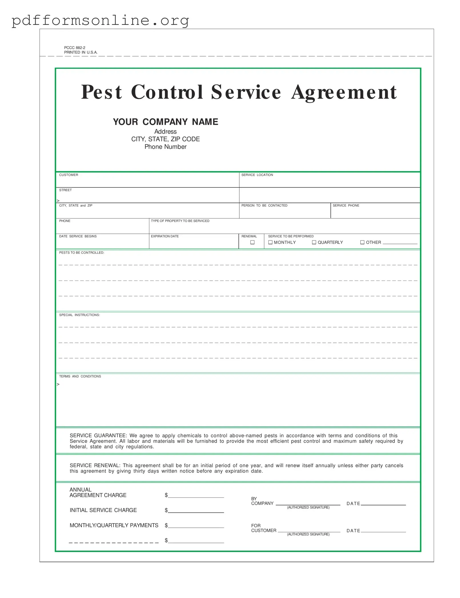 Pest Control Contract Template