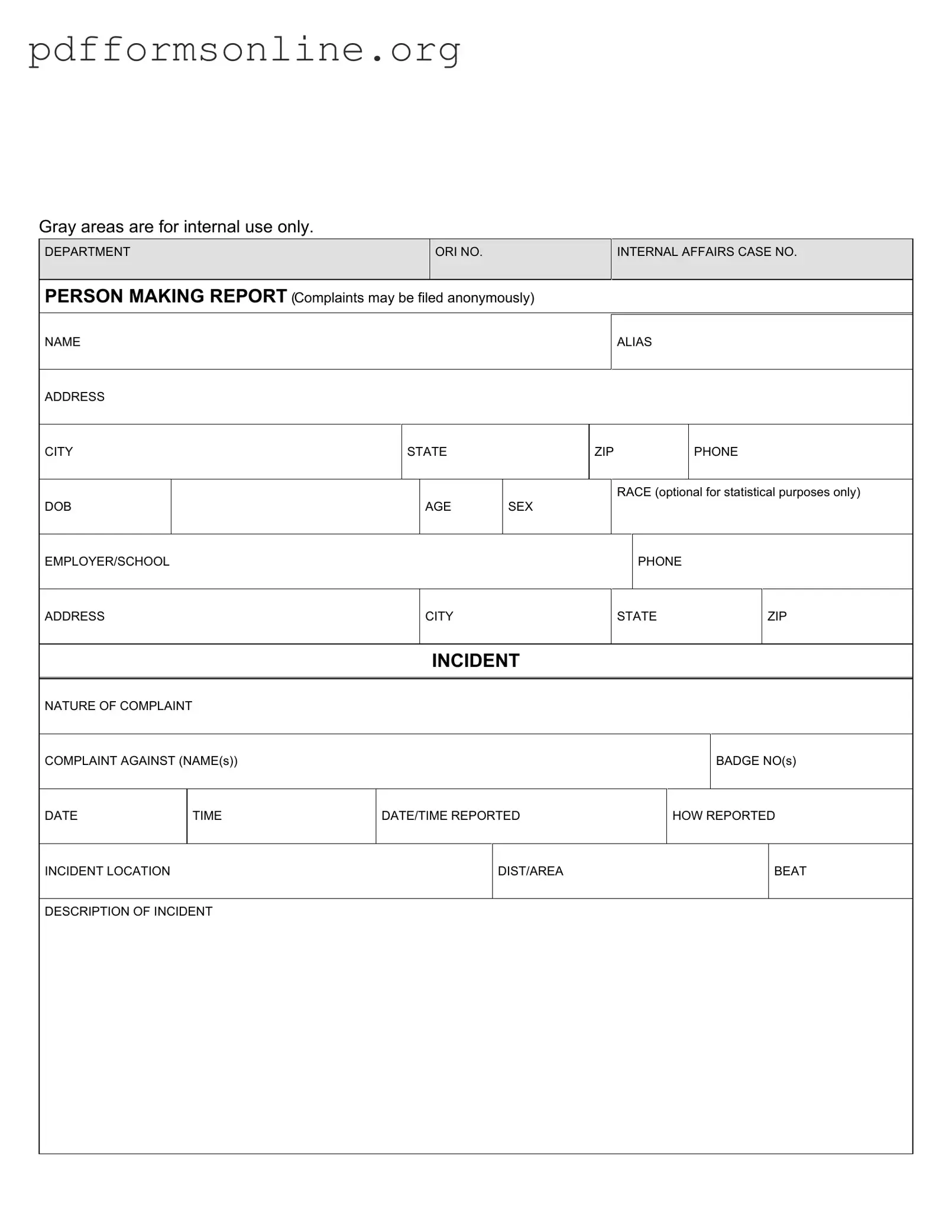 Police Report Template