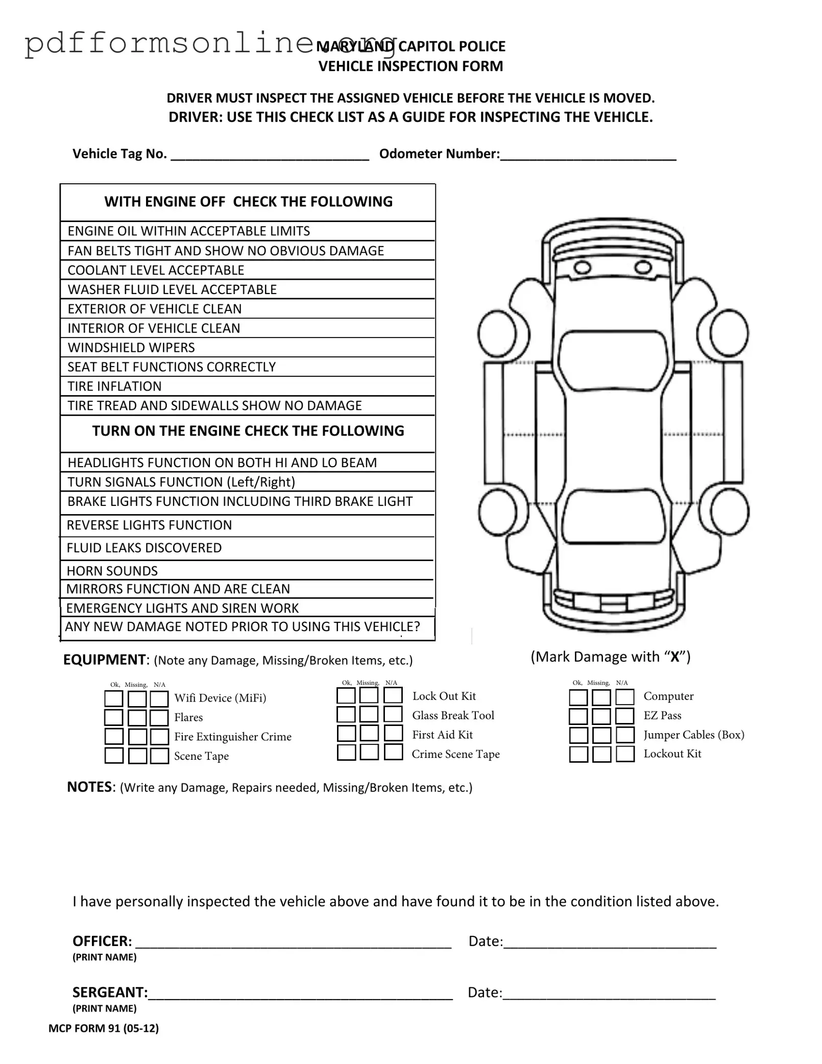 Police Vehicle Checklist Template