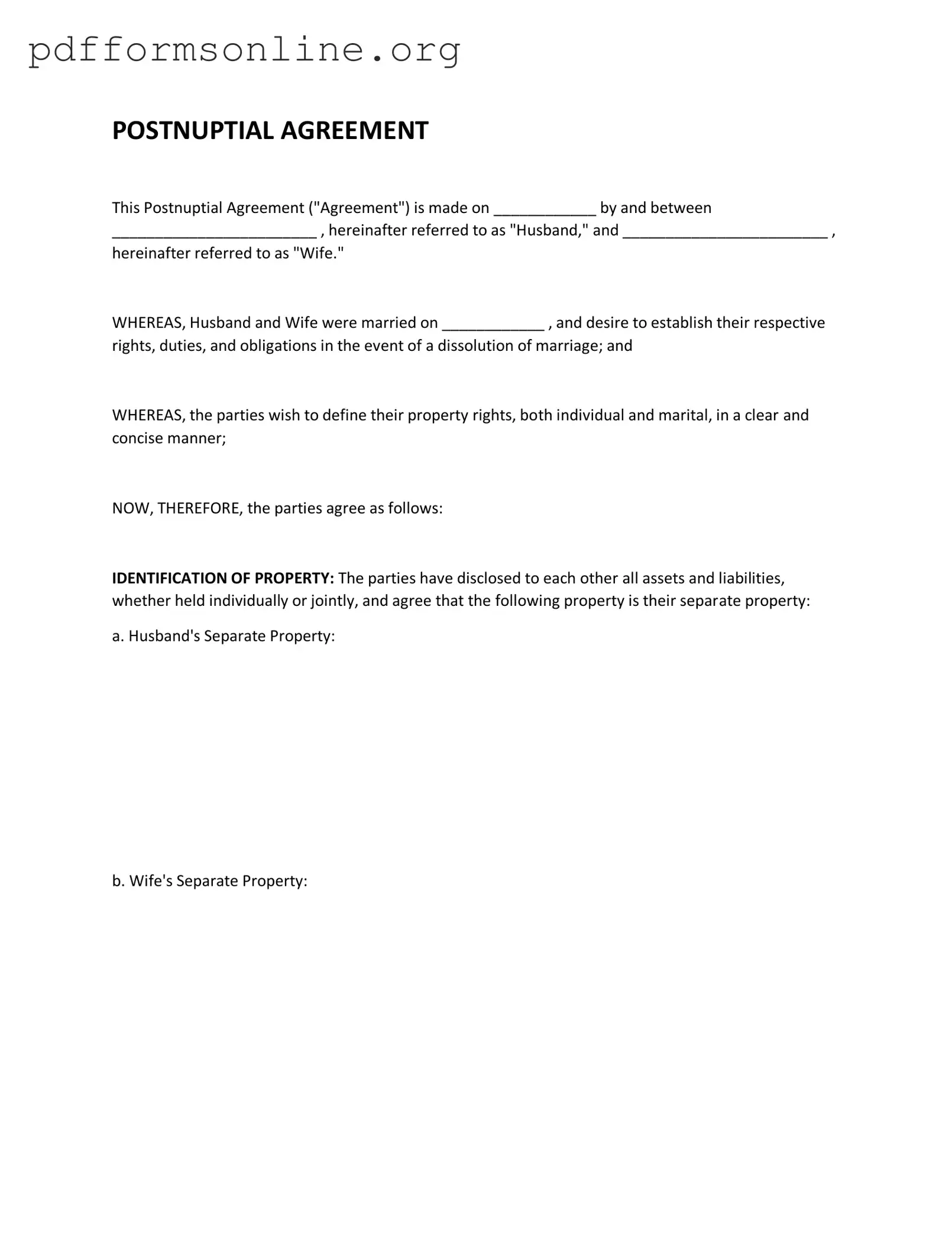 Postnuptial Agreement Template