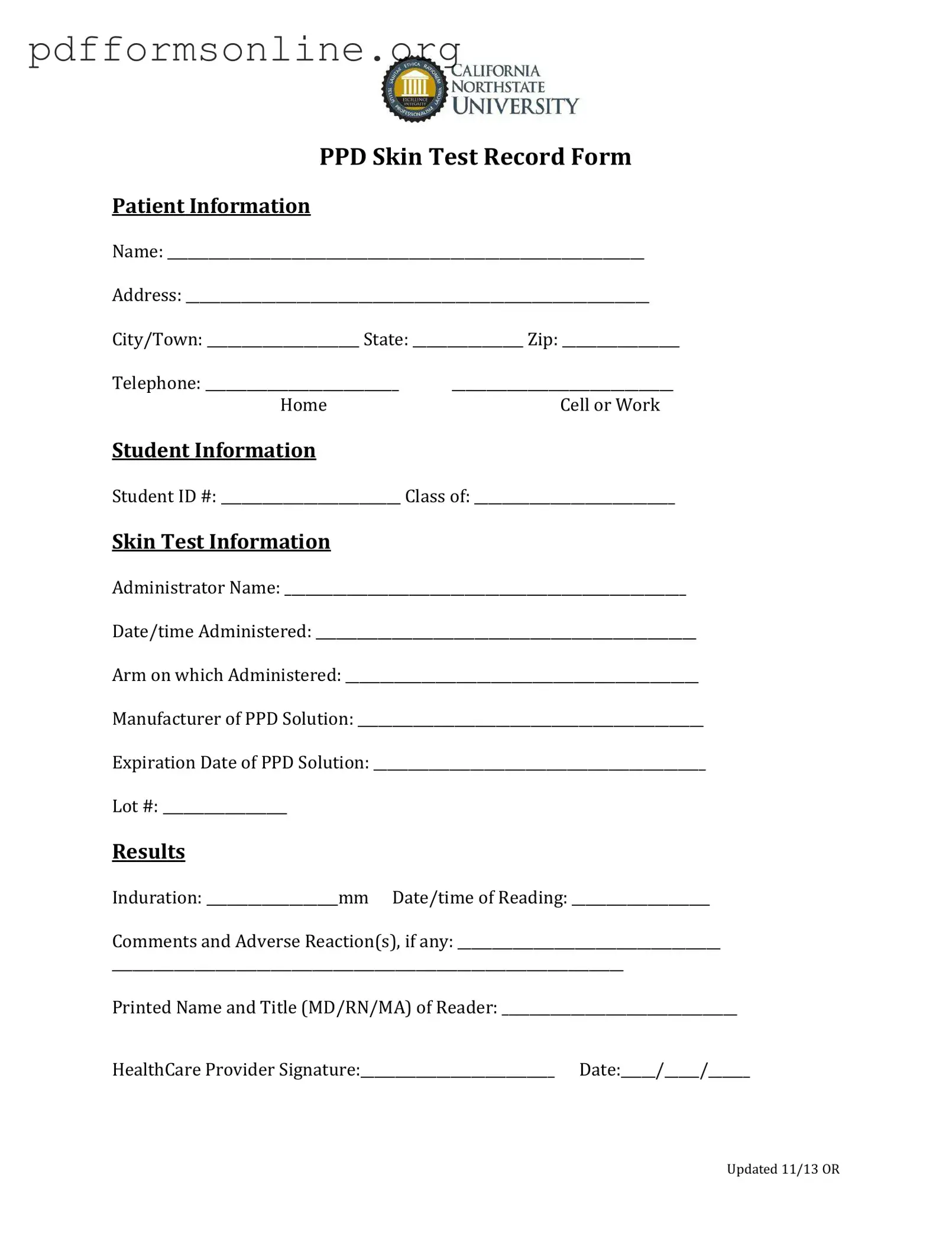 Ppd Skin Test Template