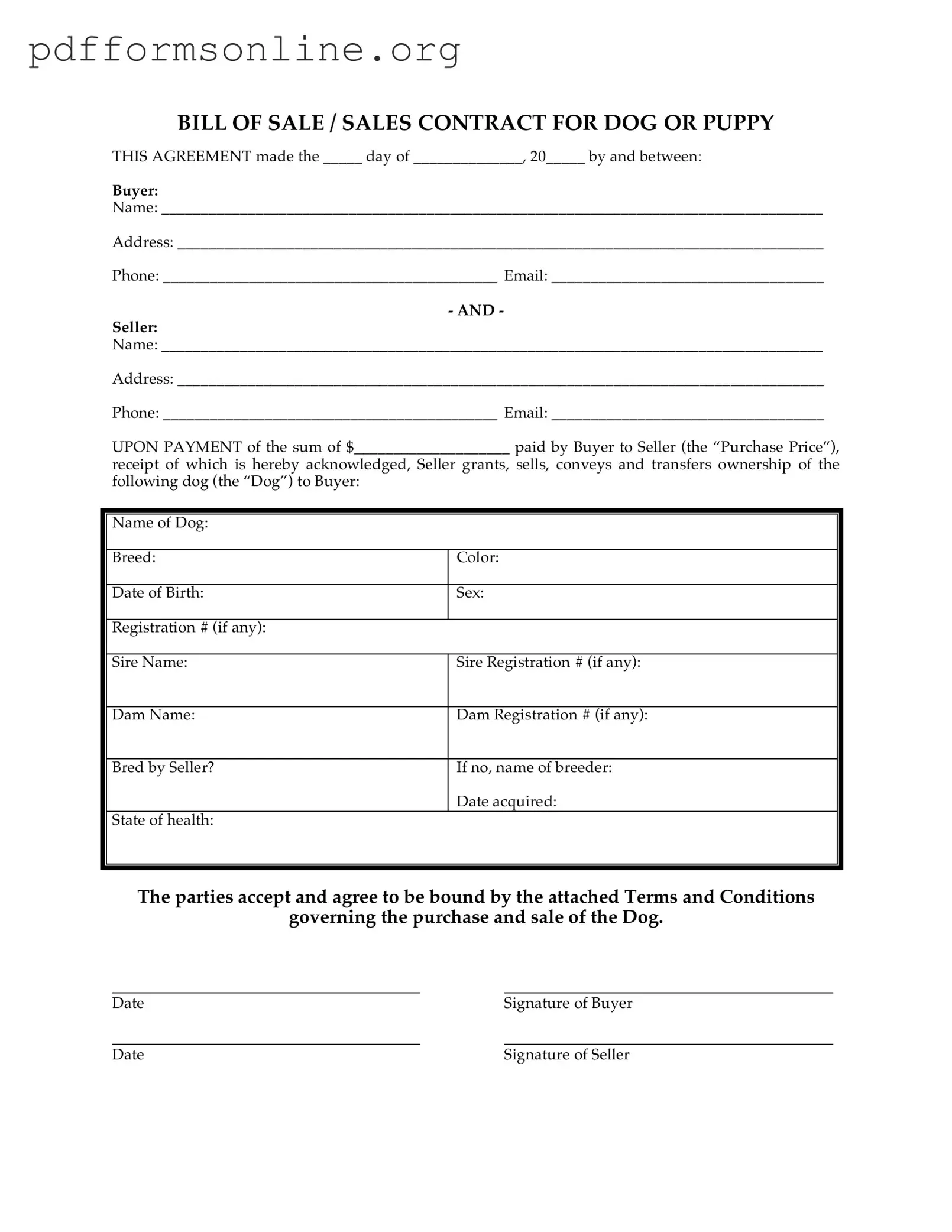 Puppy Contract Template