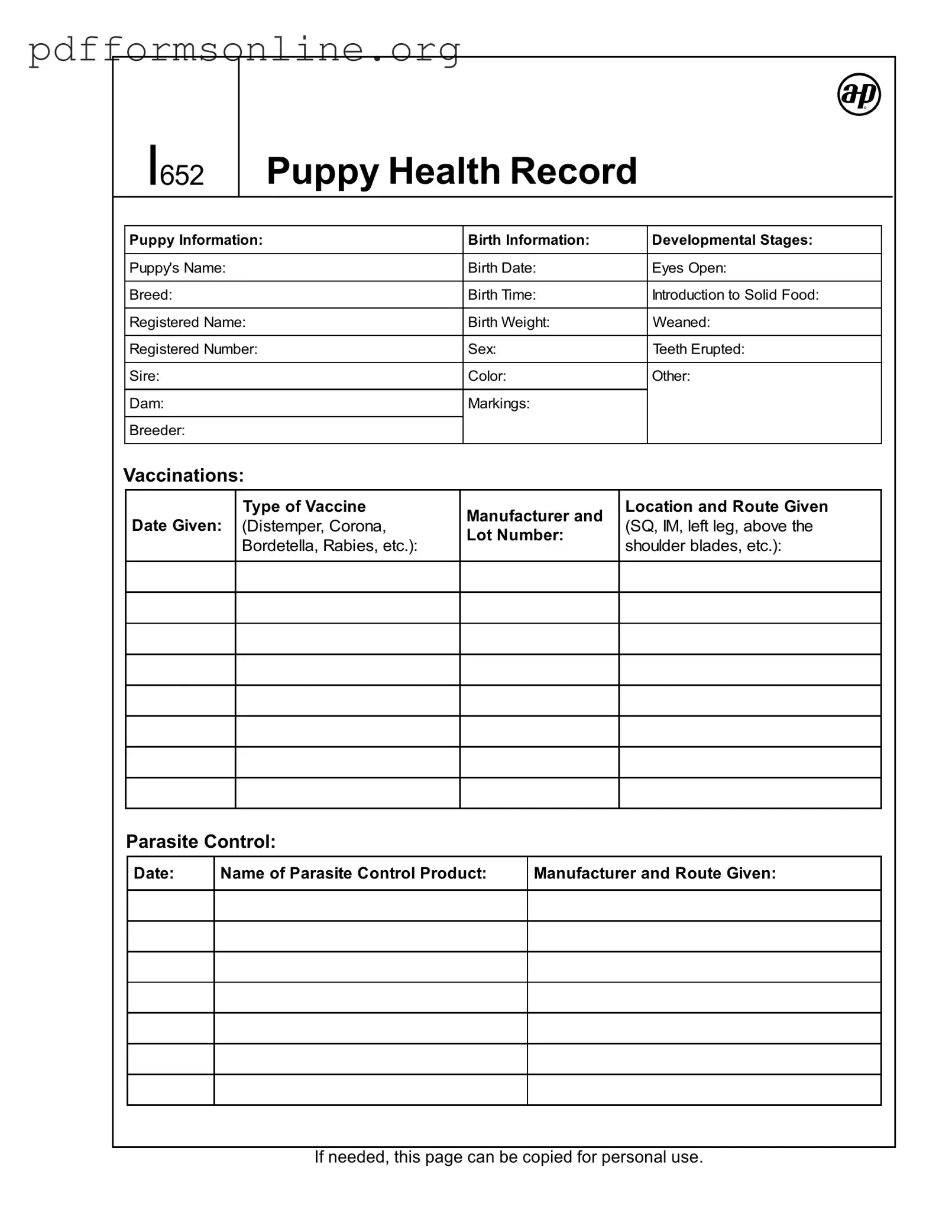Puppy Health Record Template