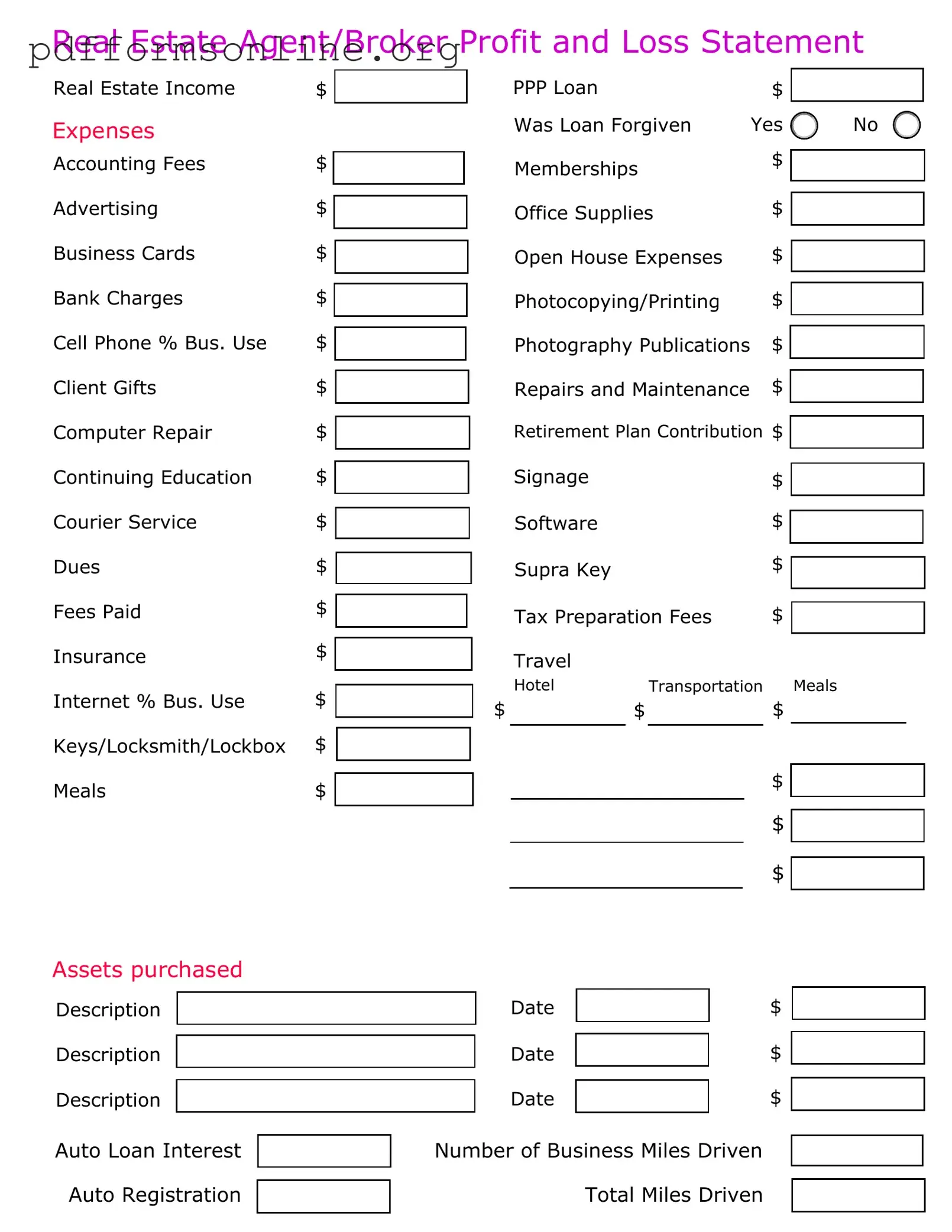 Real Estate Agent Profit Template