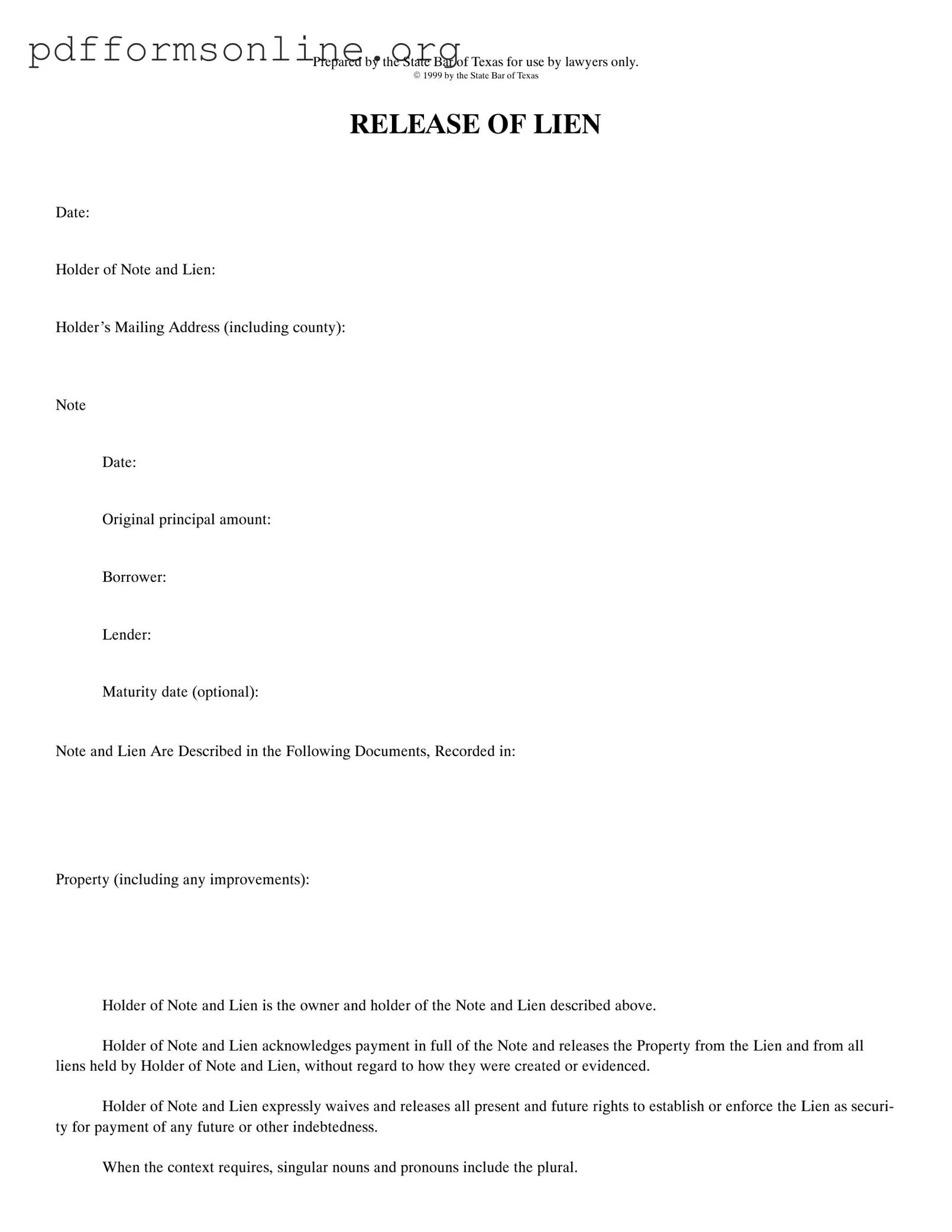 Release Of Lien Texas Template