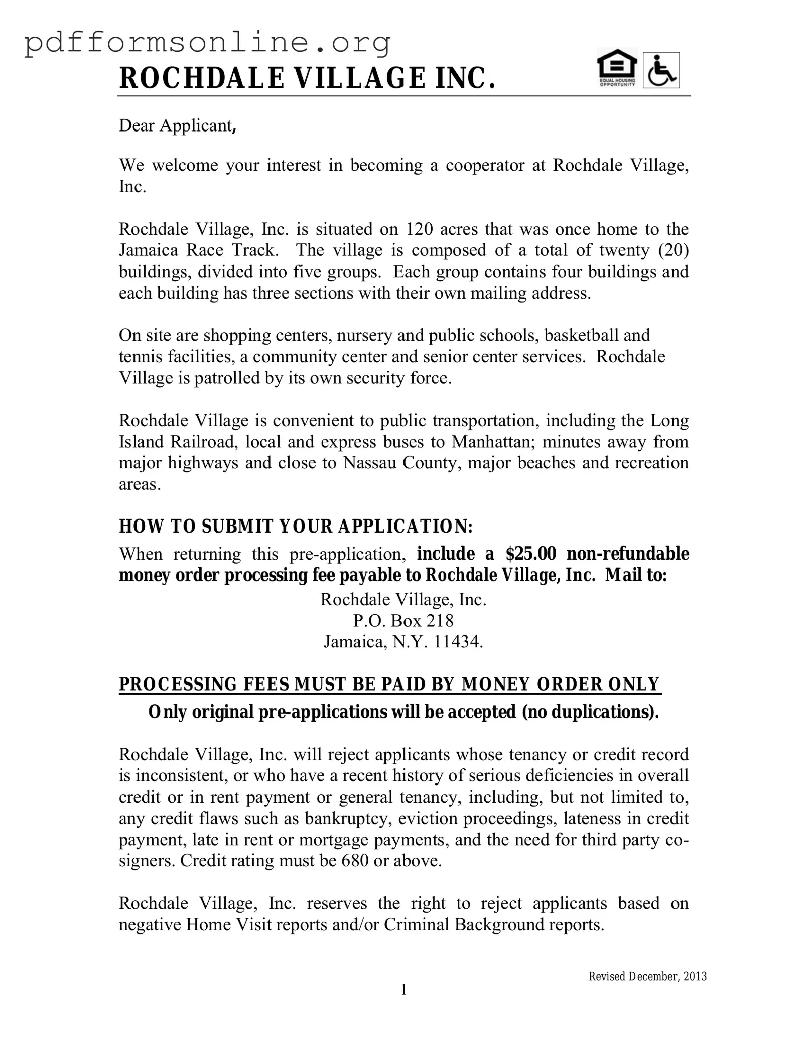 Rochdale village application Template