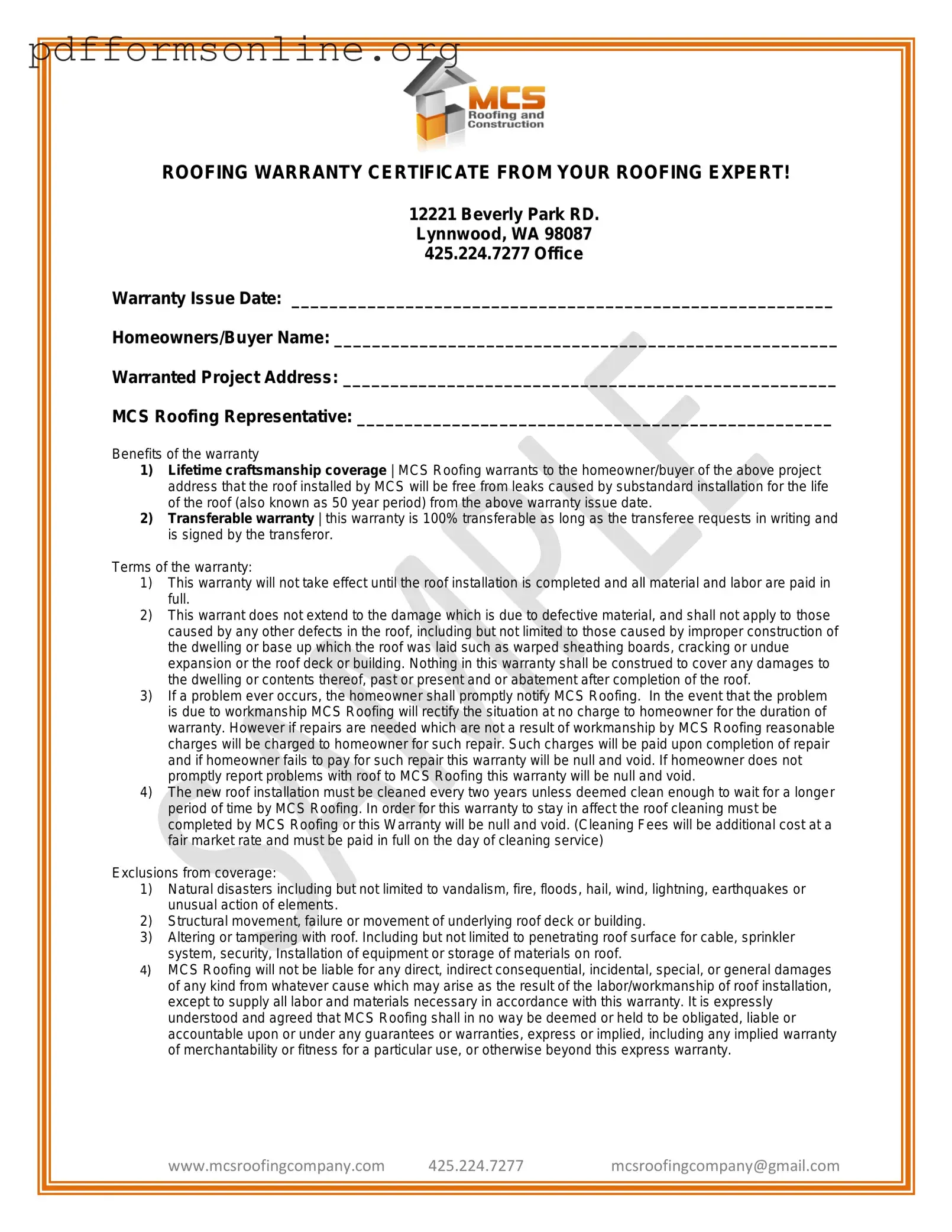 Roofing Warranty Certificate Template